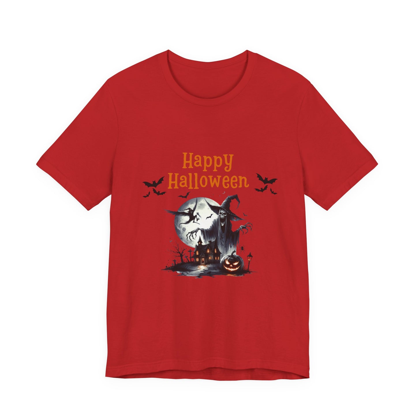 Happy Halloween Unisex Tee, Spooky T-Shirt, Halloween Gift, Fall Wardrobe Essential, Ghosts and Ghouls Vibe