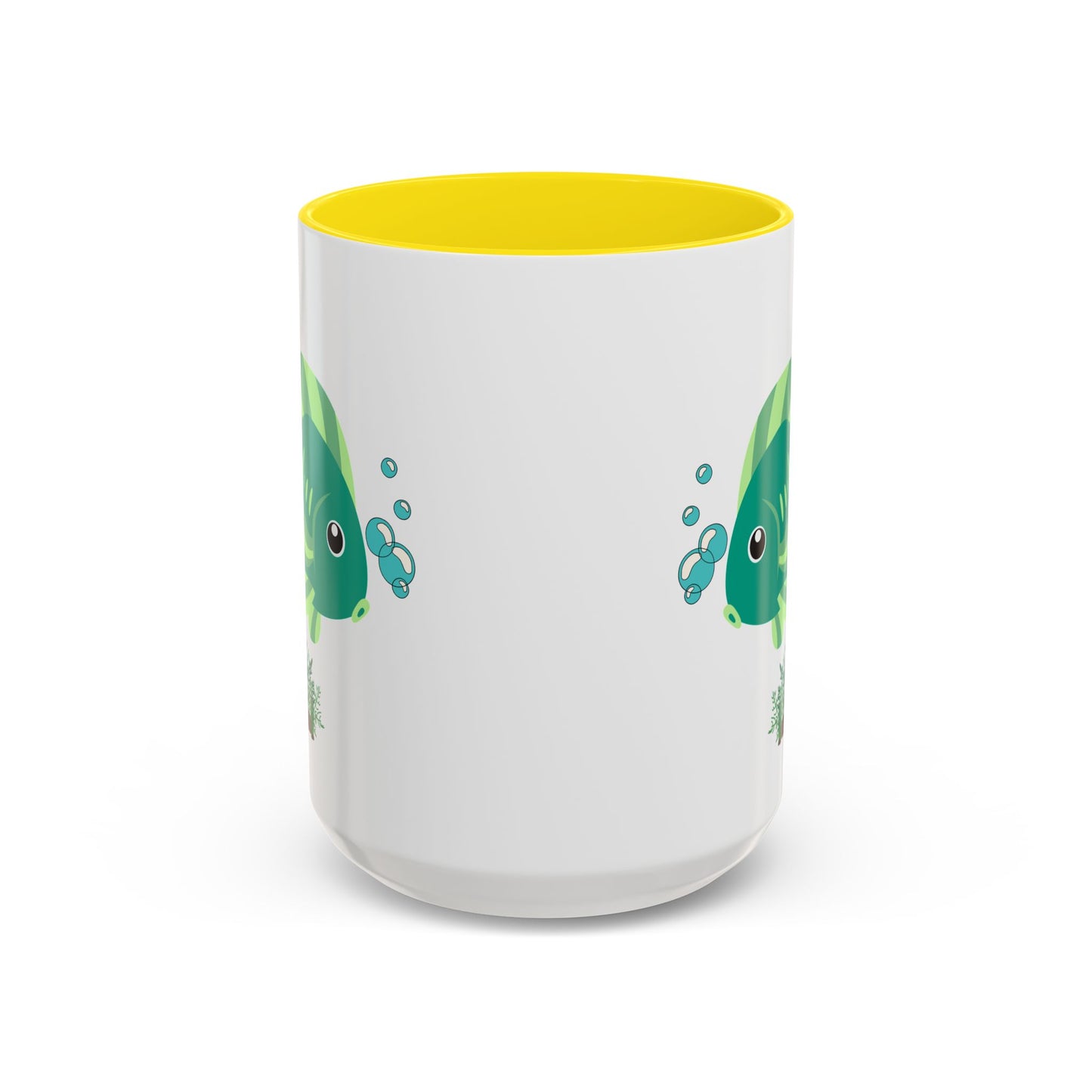 Green fish with bubbles and aquatic plants Coffee Mug