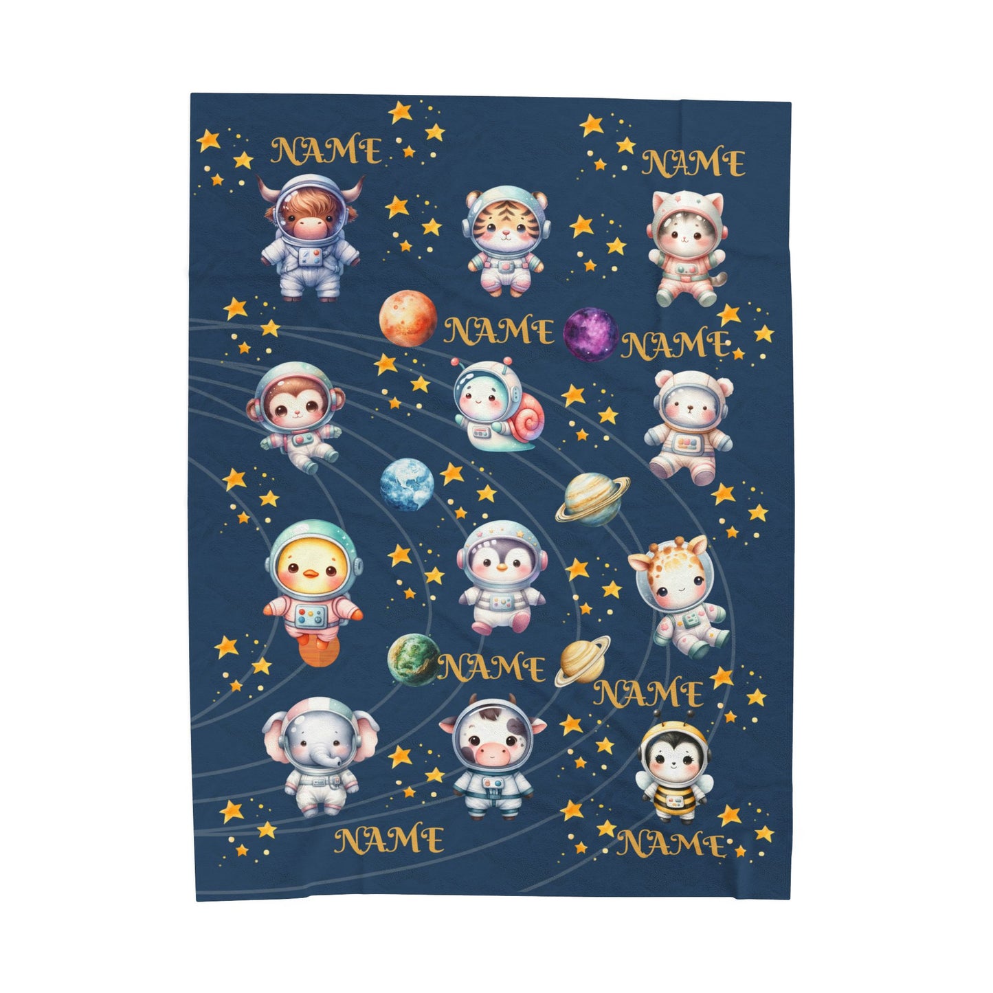 Personalized Space-Themed Velveteen Plush Blanket, Cozy Baby Gift, Celestial Nursery Decor, Custom Name Blanket, Soft Children's Throw