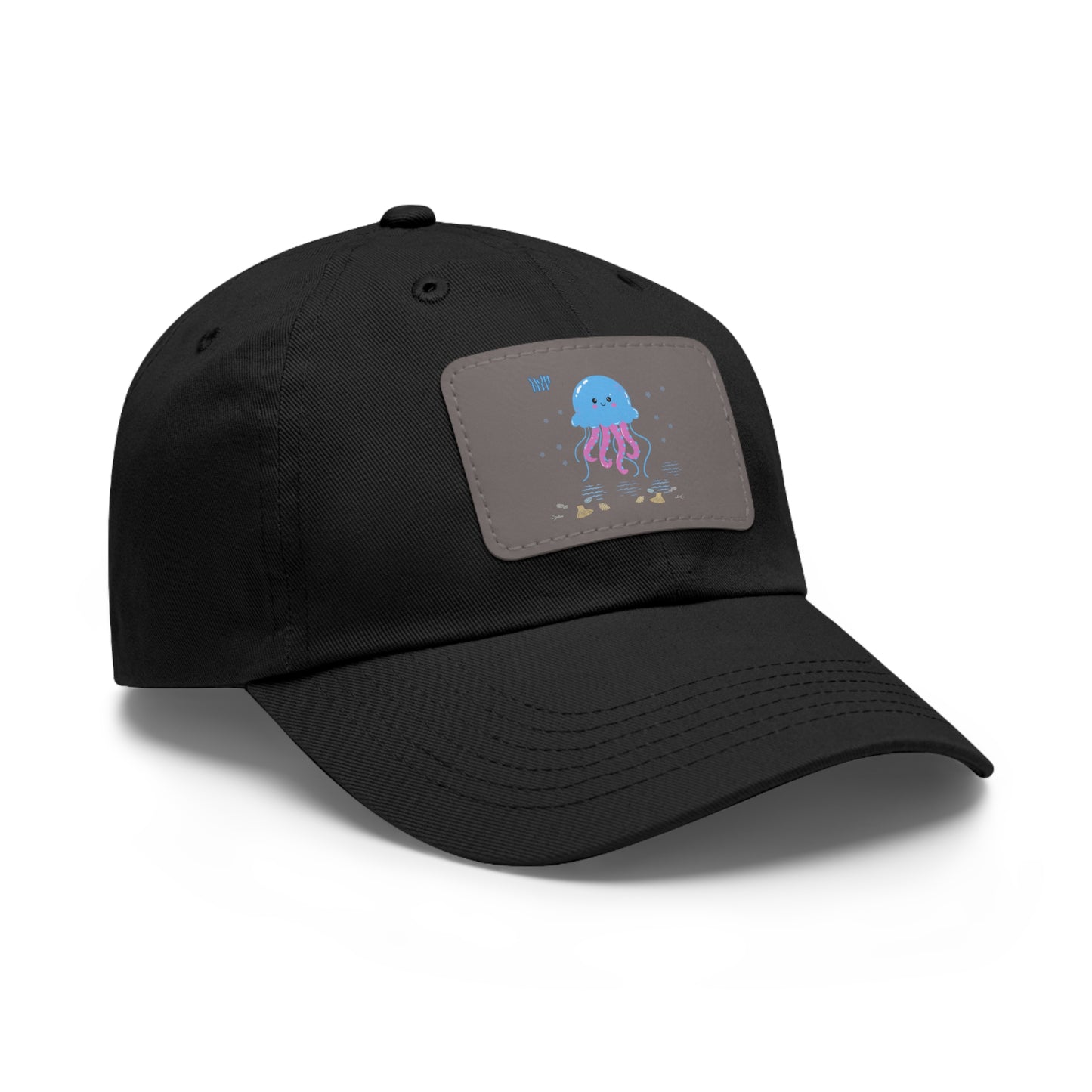 Blue jellyfish with pink tentacles Dad Hat with Leather Patch (Rectangle)
