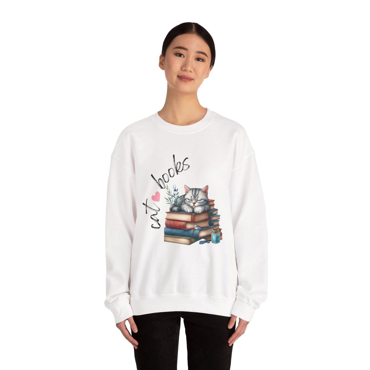 Cozy Cat Lover Crewneck Sweatshirt - Great for Book Lovers, Cat Enthusiasts, Gifts, Casual Wear, Cozy Nights