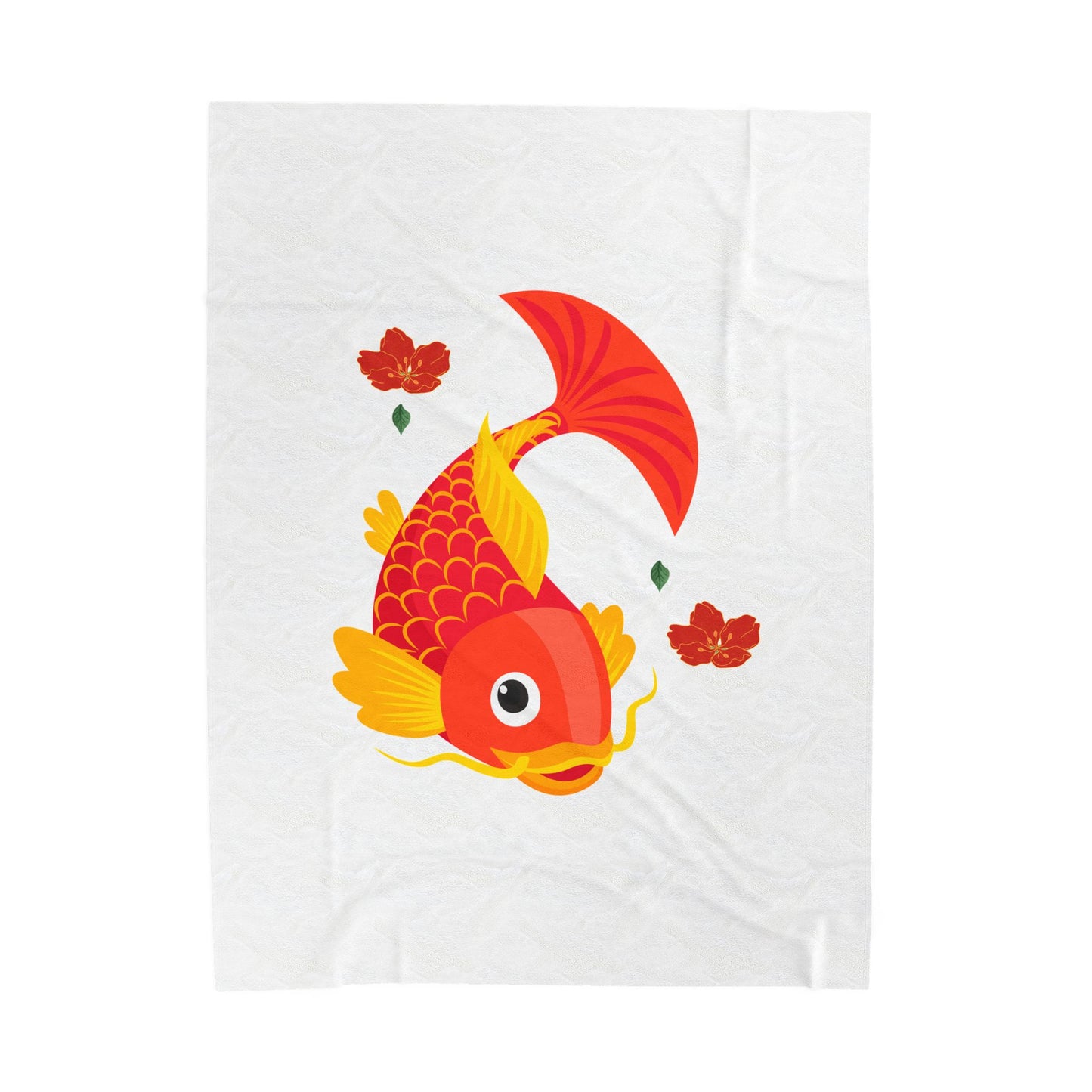 Goldfish with flowing fins and red blossoms Velveteen Plush Blanket
