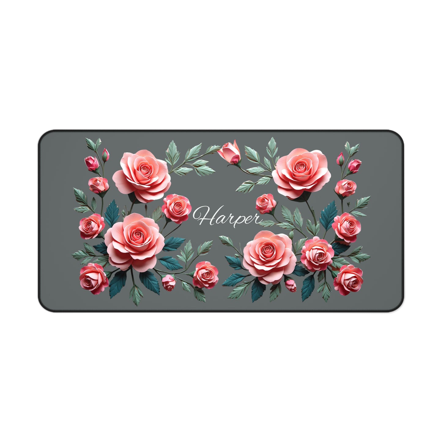 Personalized Floral Desk Mat | Elegant Workspace Decor, Custom Mouse Pad, Office Gift, Elegant Desk Accessory, Rose Design
