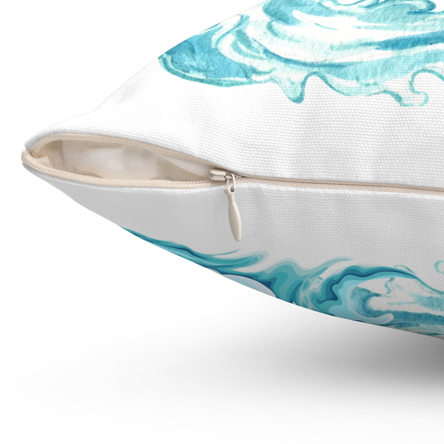 Cheerful red lobster emerging from stylized blue waves Spun Polyester Square Pillow