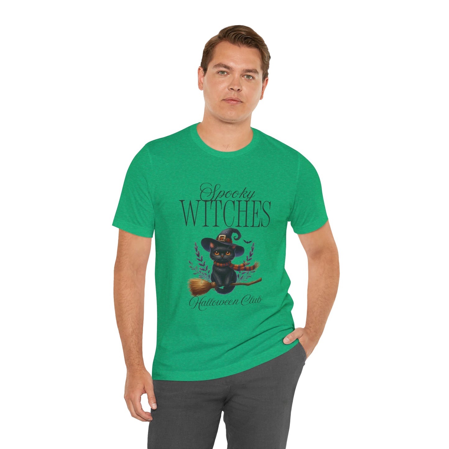 Spooky Witches Halloween Tee, Unisex Short Sleeve Shirt, Witch T-Shirt, Halloween Costume Top, Cat Lovers Gift, Fall Fashion
