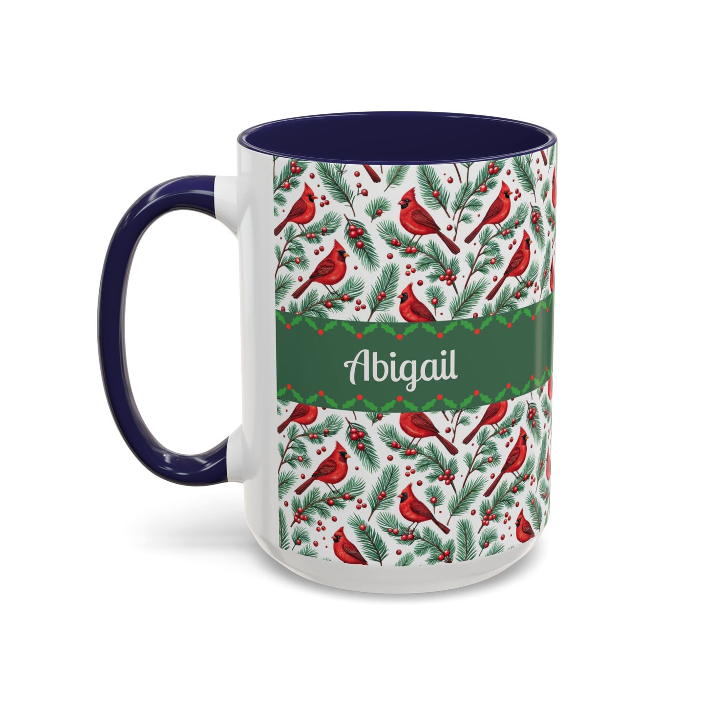 Personalized Holiday Coffee Mug, Festive Cardinal Mug, Custom Name Mug, Christmas Gift, Winter Decor, Drinkware