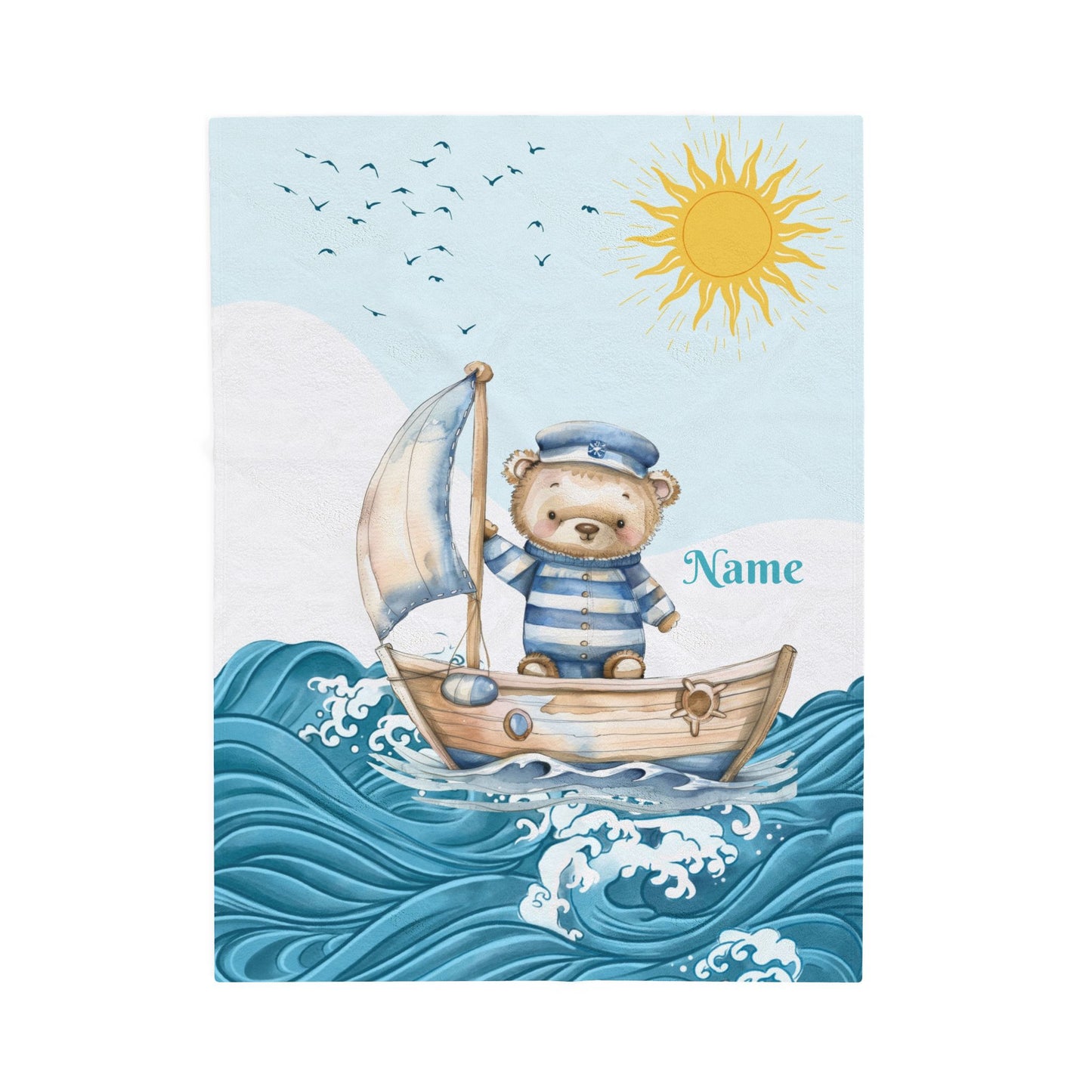 Nautical Bear Plush Blanket, Personalized Baby Blanket, Nursery Decor, Gift for New Parents, Cozy Blanket for Kids