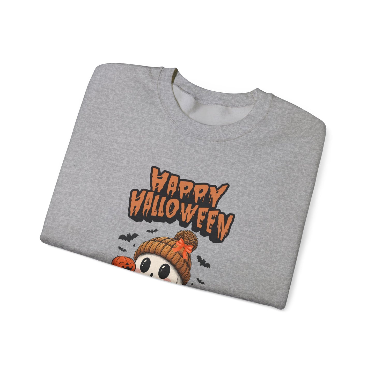 Cozy Halloween Sweatshirt, Unisex Crewneck with Ghost & Pumpkin Design, Fall Fashion, October Gifts, Spooky Season Apparel