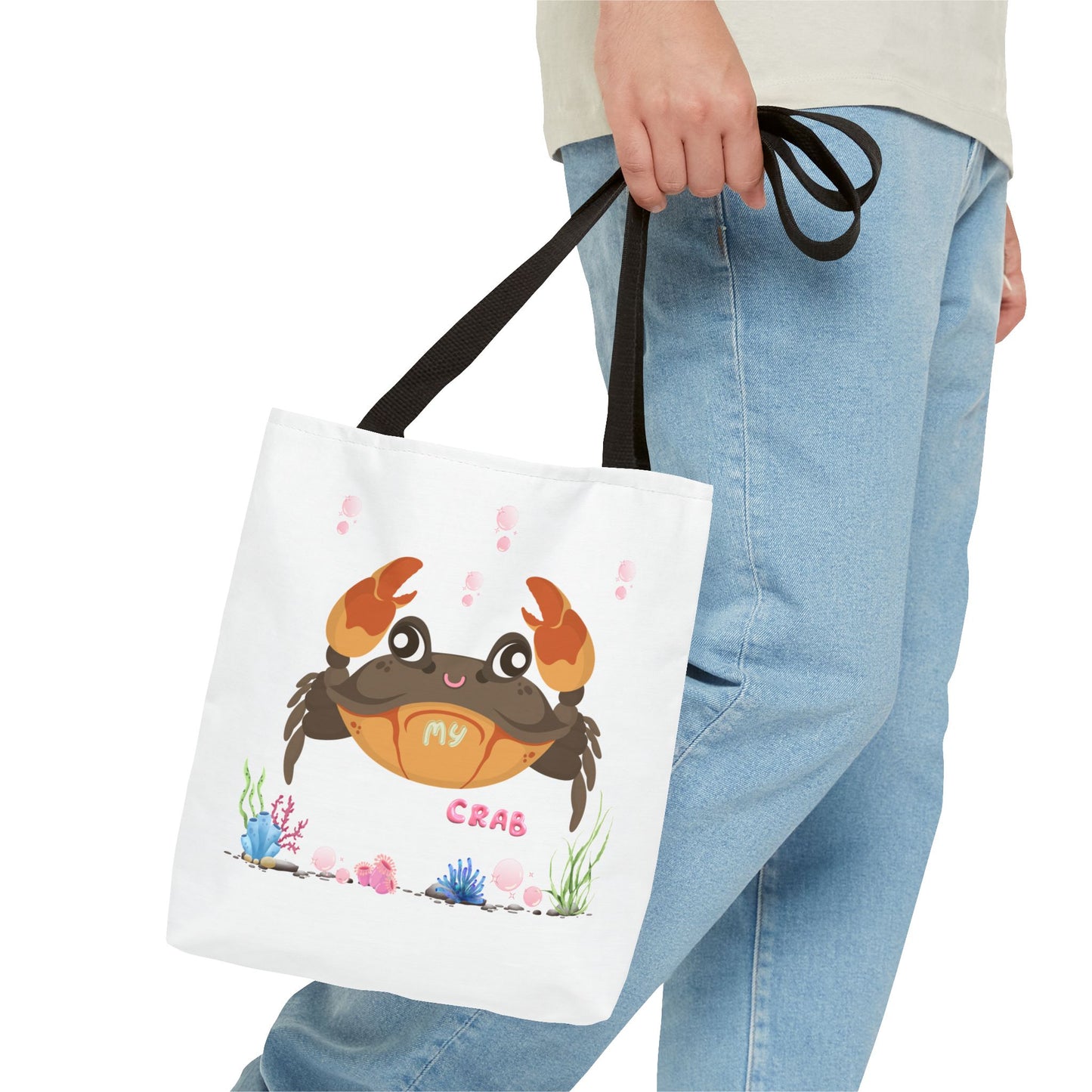 Crab with subtle bubbles and underwater flora Tote Bag