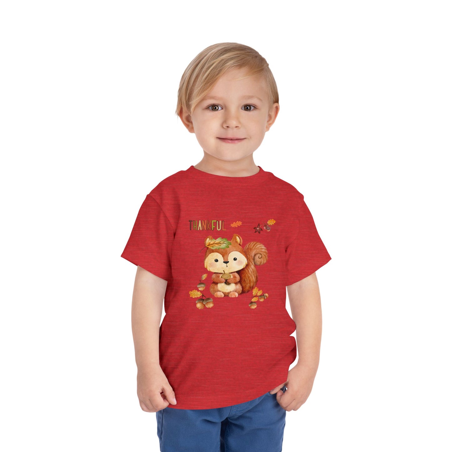 Toddler Short Sleeve Tee - Thankful Squirrel Design, Kids Fall T-Shirt, Thanksgiving Gift, Cute Toddler Apparel, Autumn Outfit