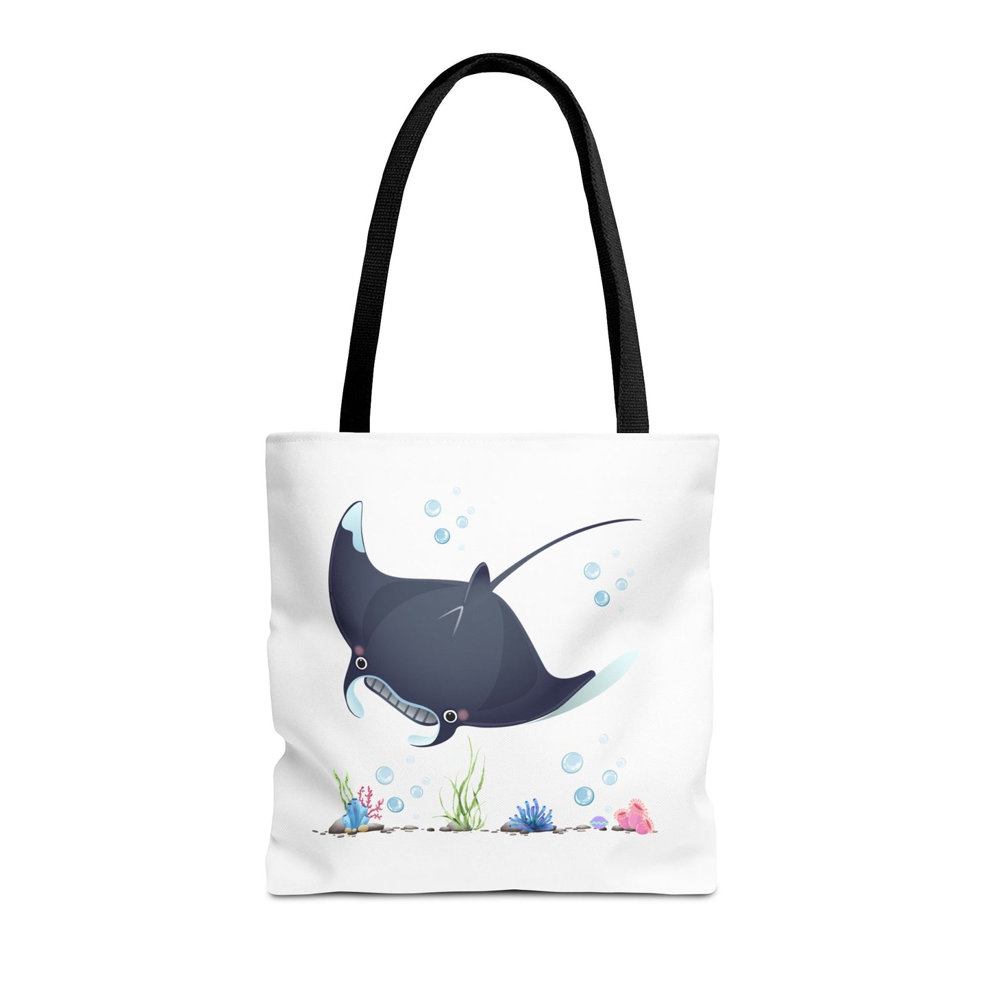 Manta ray with bubbles and coral reef Tote Bag