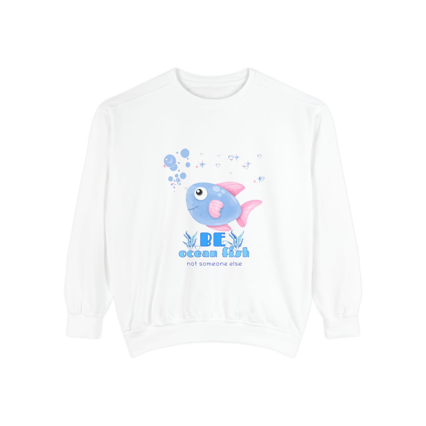 Cute cartoon fish with pink fins and bubble Unisex Garment-Dyed Sweatshirt