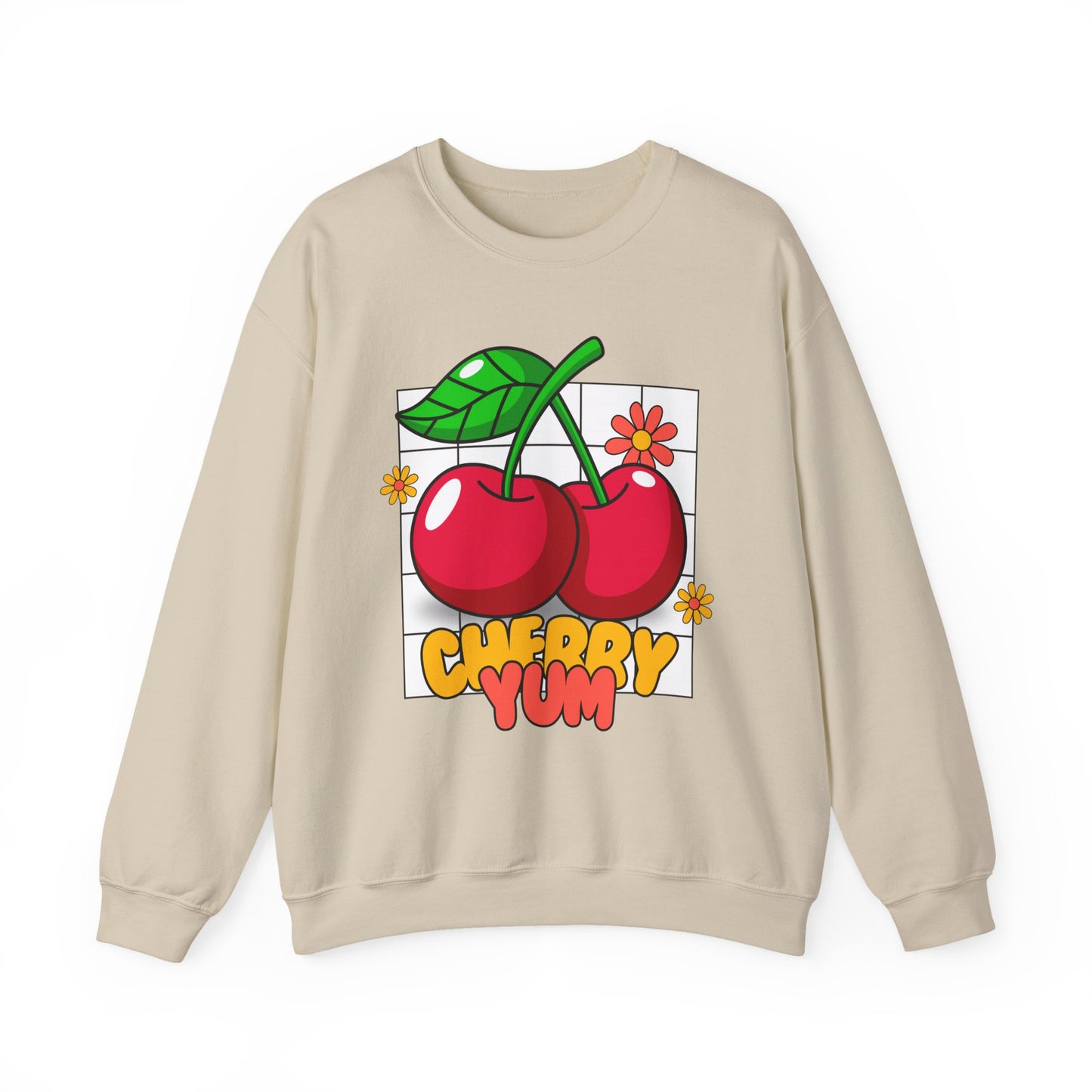 Cherry Yum Graphic Crewneck Sweatshirt | Cozy Unisex Sweater for Casual Wear, Gifts, Summer Vibes, Trendy Fashion, Foodie Apparel