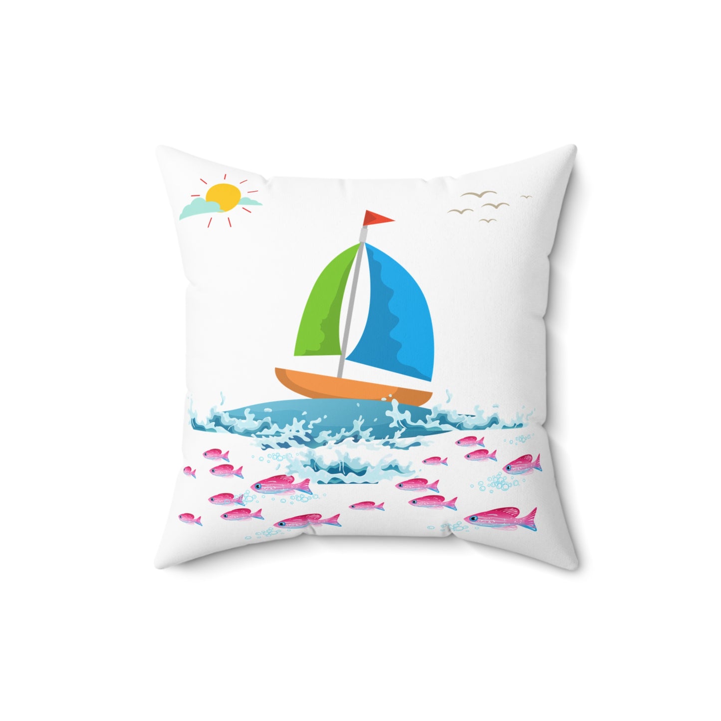 Sailboat and Red fish Spun Polyester Square Pillow