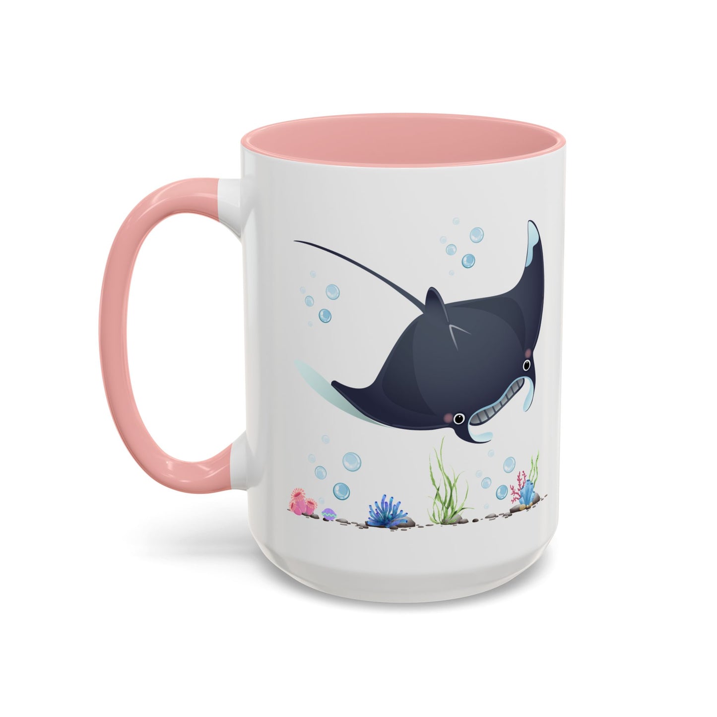 Manta ray with bubbles and coral reef Coffee Mug