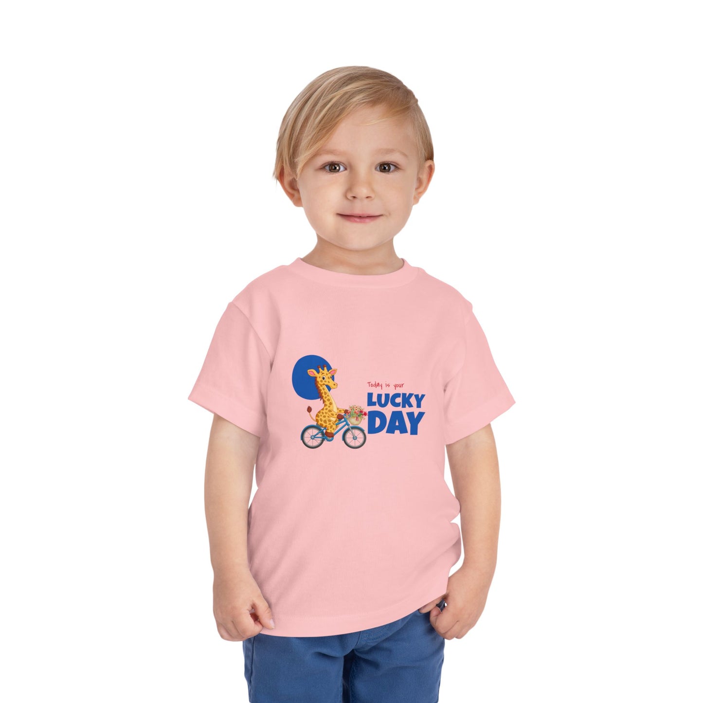 Toddler Short Sleeve Tee - 'Lucky Day' Giraffe Design, Kids Summer Shirt, Playtime Tee, Gift for Toddlers, Cute Animal Top