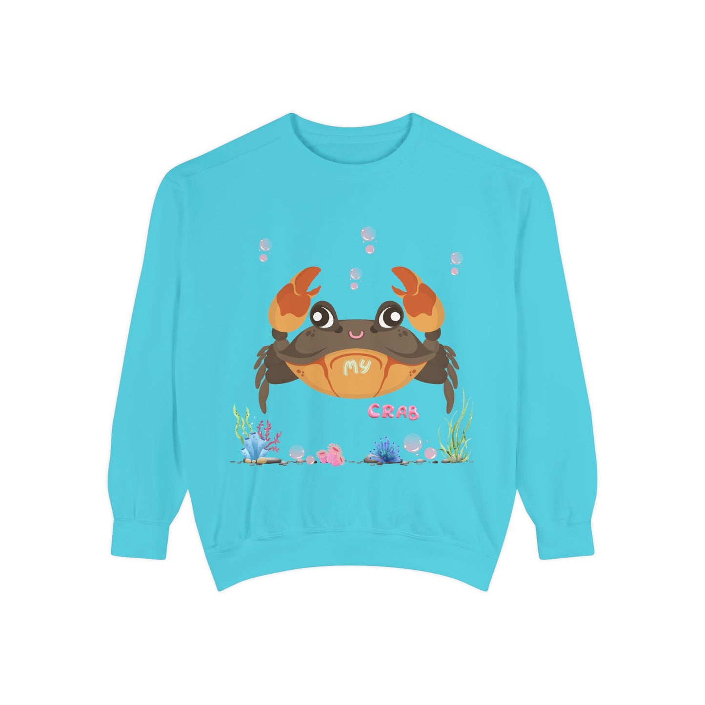 Crab with subtle bubbles and underwater flora Unisex Garment-Dyed Sweatshirt