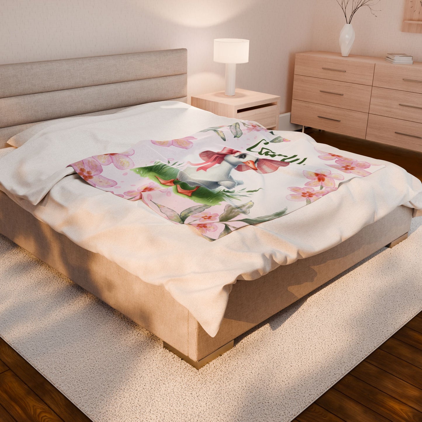 Personalized Velveteen Plush Blanket with Floral Design, Cozy Home Decor, Baby Shower Gift, Unique Gift for Kids