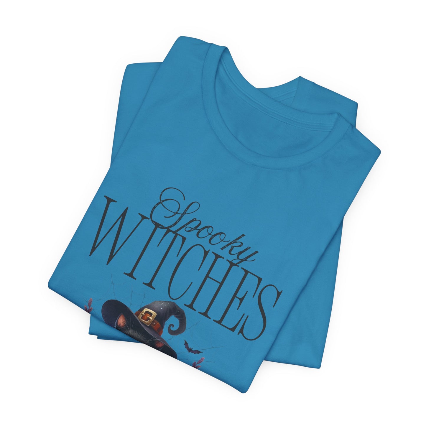 Spooky Witches Halloween Tee, Unisex Short Sleeve Shirt, Witch T-Shirt, Halloween Costume Top, Cat Lovers Gift, Fall Fashion