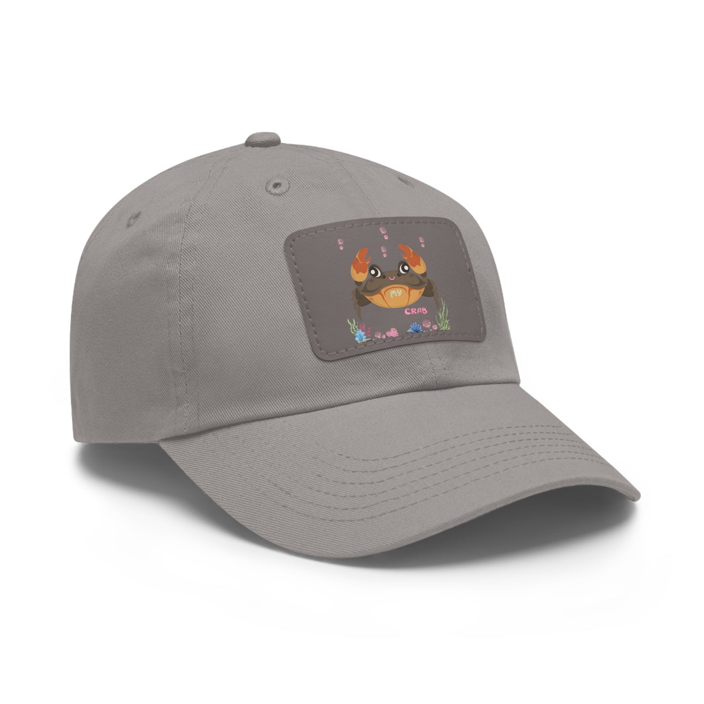 Crab with subtle bubbles and underwater flora Dad Hat with Leather Patch (Rectangle)
