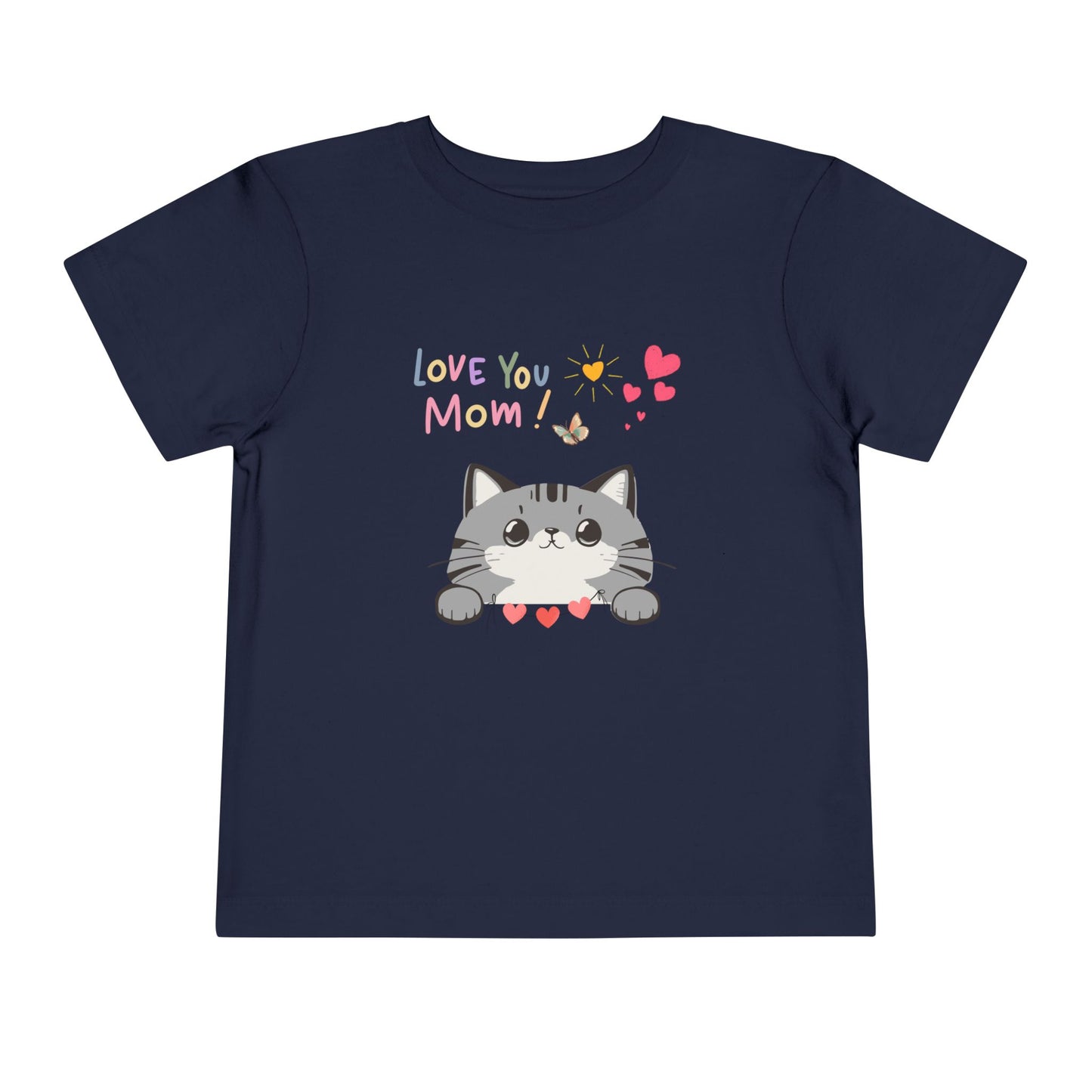 Cute Cat 'Love You Mom' Toddler Tee, Perfect Gift for Mother's Day, Birthday, Playdates, Casual Wear, Cute Kids' Apparel