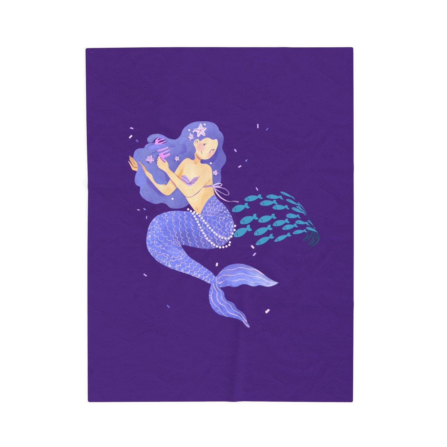 The mermaid and her school fish Velveteen Plush Blanket