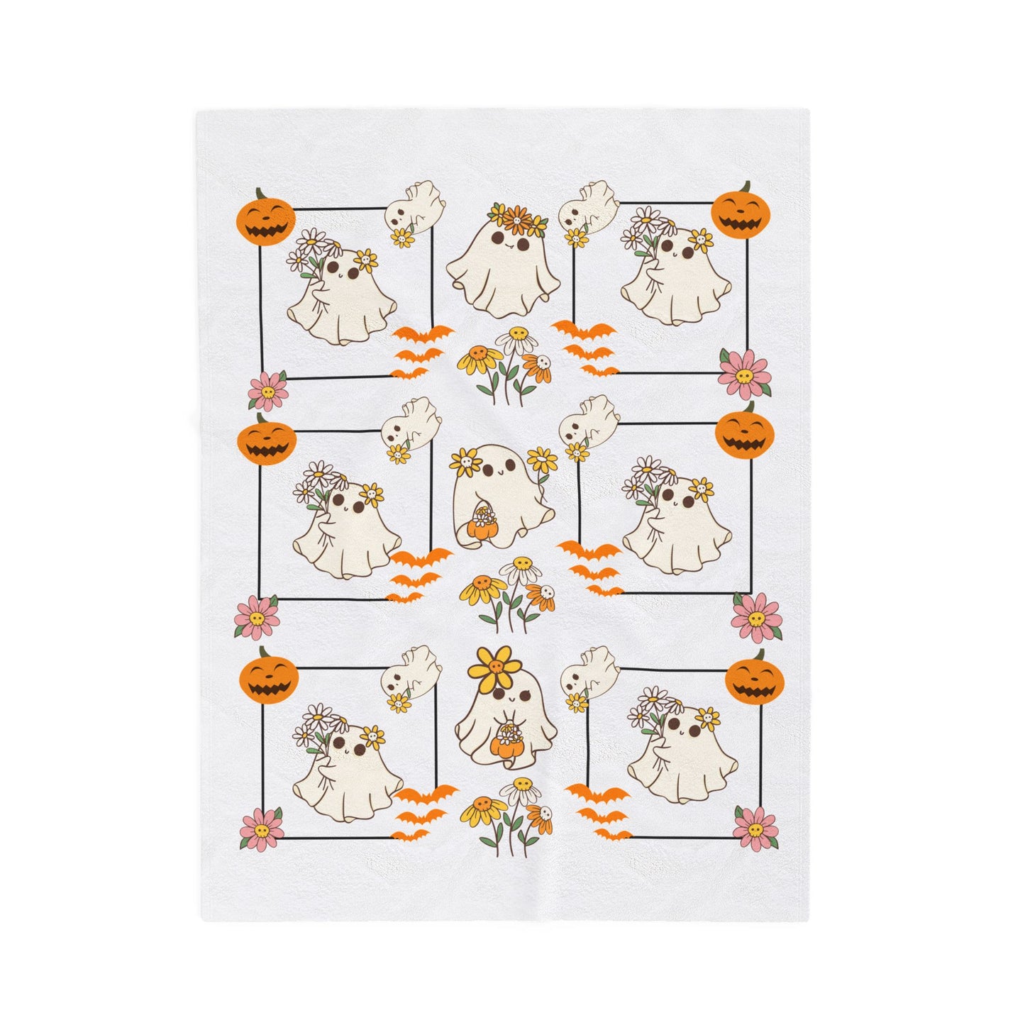 Whimsical Ghosts Velveteen Plush Blanket | Cozy Halloween Decor, Gift for Kids & Teens, Soft Plush Throw, Cute Couch Accessory