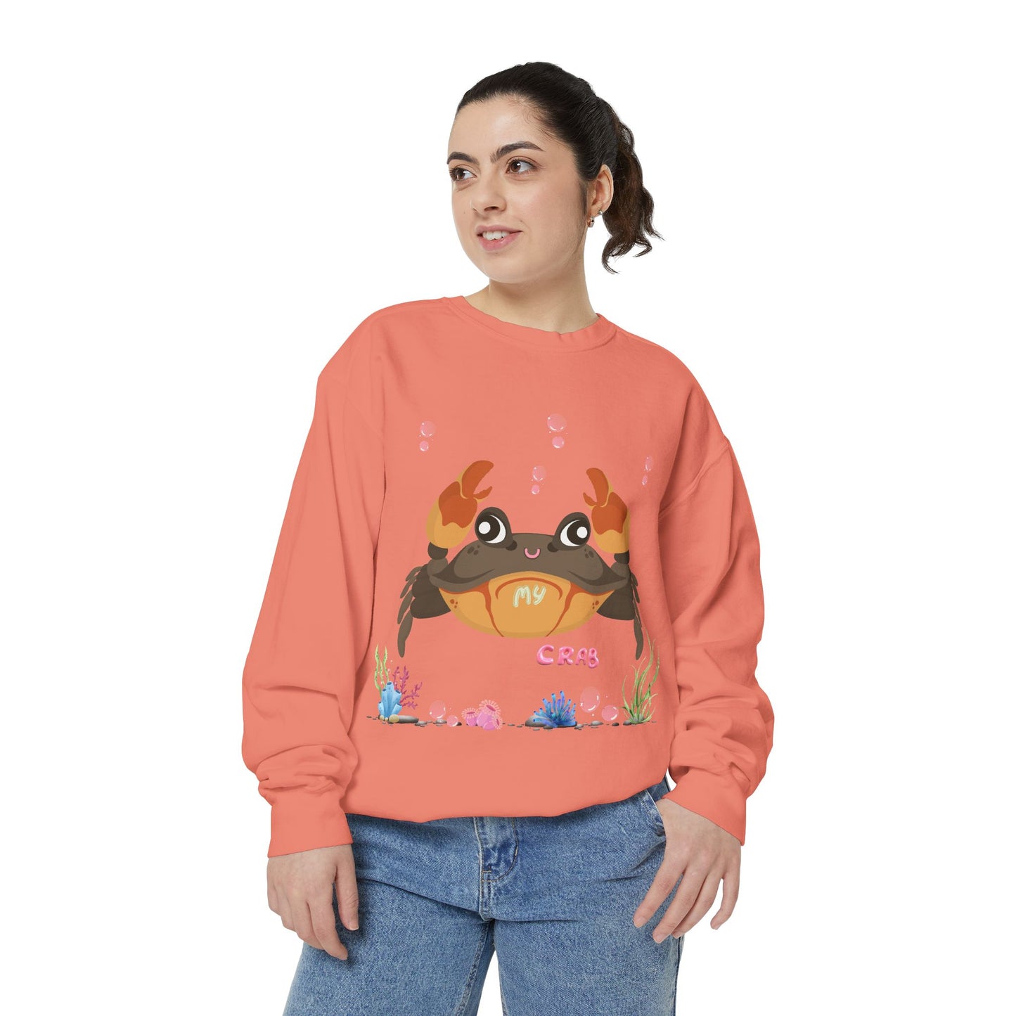 Crab with subtle bubbles and underwater flora Unisex Garment-Dyed Sweatshirt