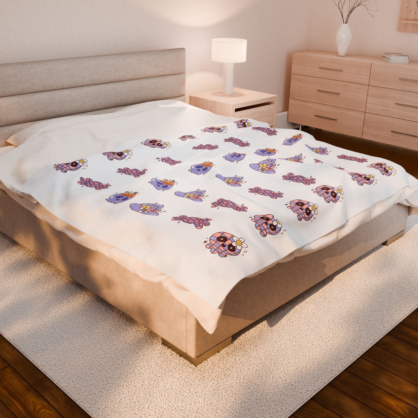 Cozy Velveteen Plush Blanket - Fun Skull & Floral Pattern, Unique Home Decor, Great Gift for Halloween, Birthdays, or Cozy Nights