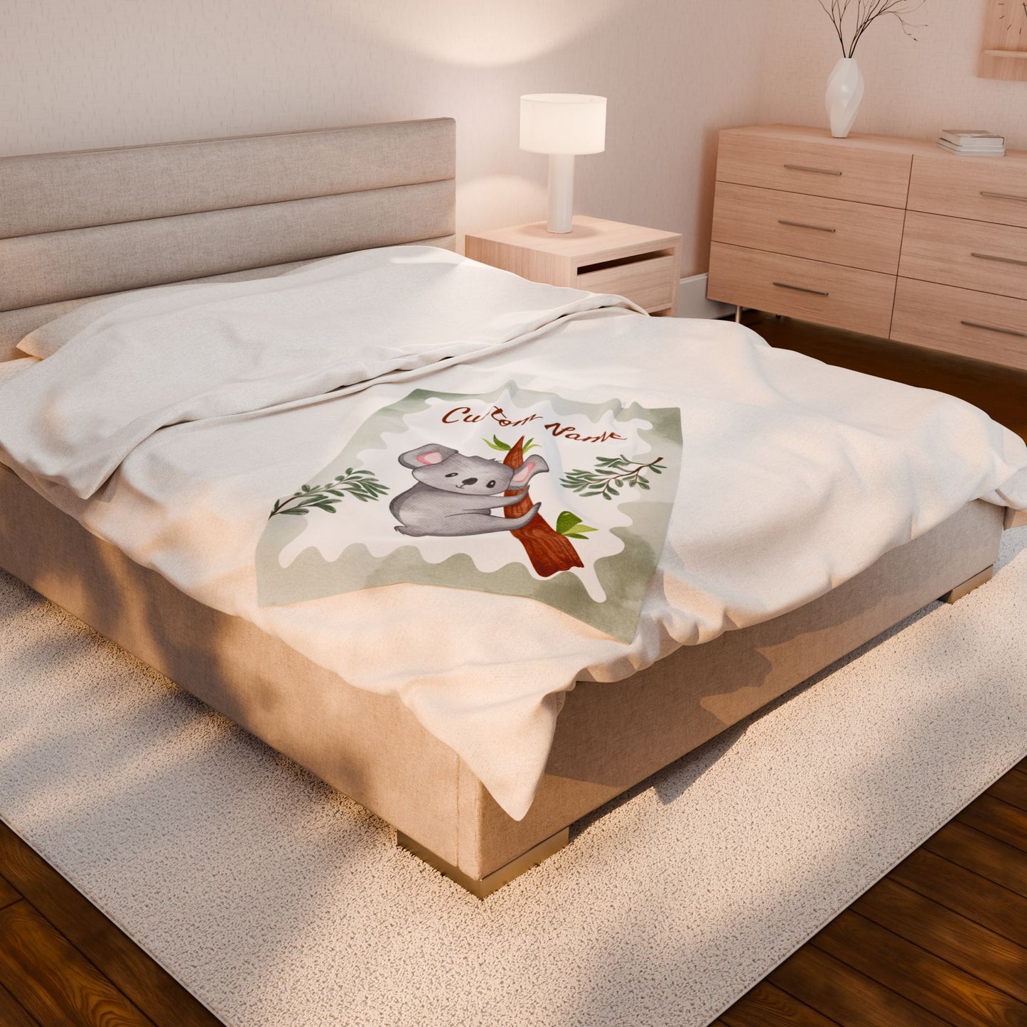 Custom Velveteen Plush Blanket with Adorable Koala Design, Cozy Gift for Kids, Nursery Decor, Personalized Baby Blanket, Holiday Gift Idea