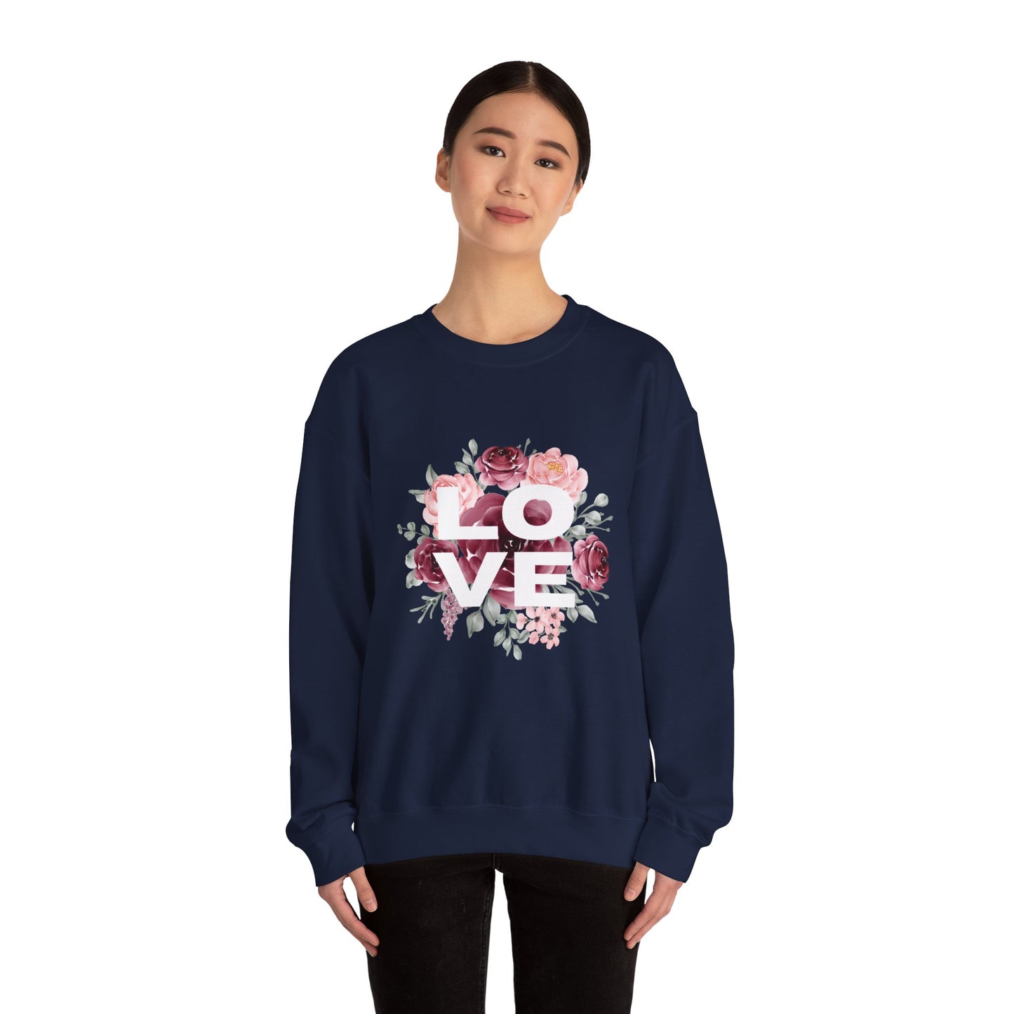 Floral Love Crewneck Sweatshirt | Cozy Unisex Sweatshirt for Valentine's Day, Romantic Gift, Casual Wear, Stylish Layering