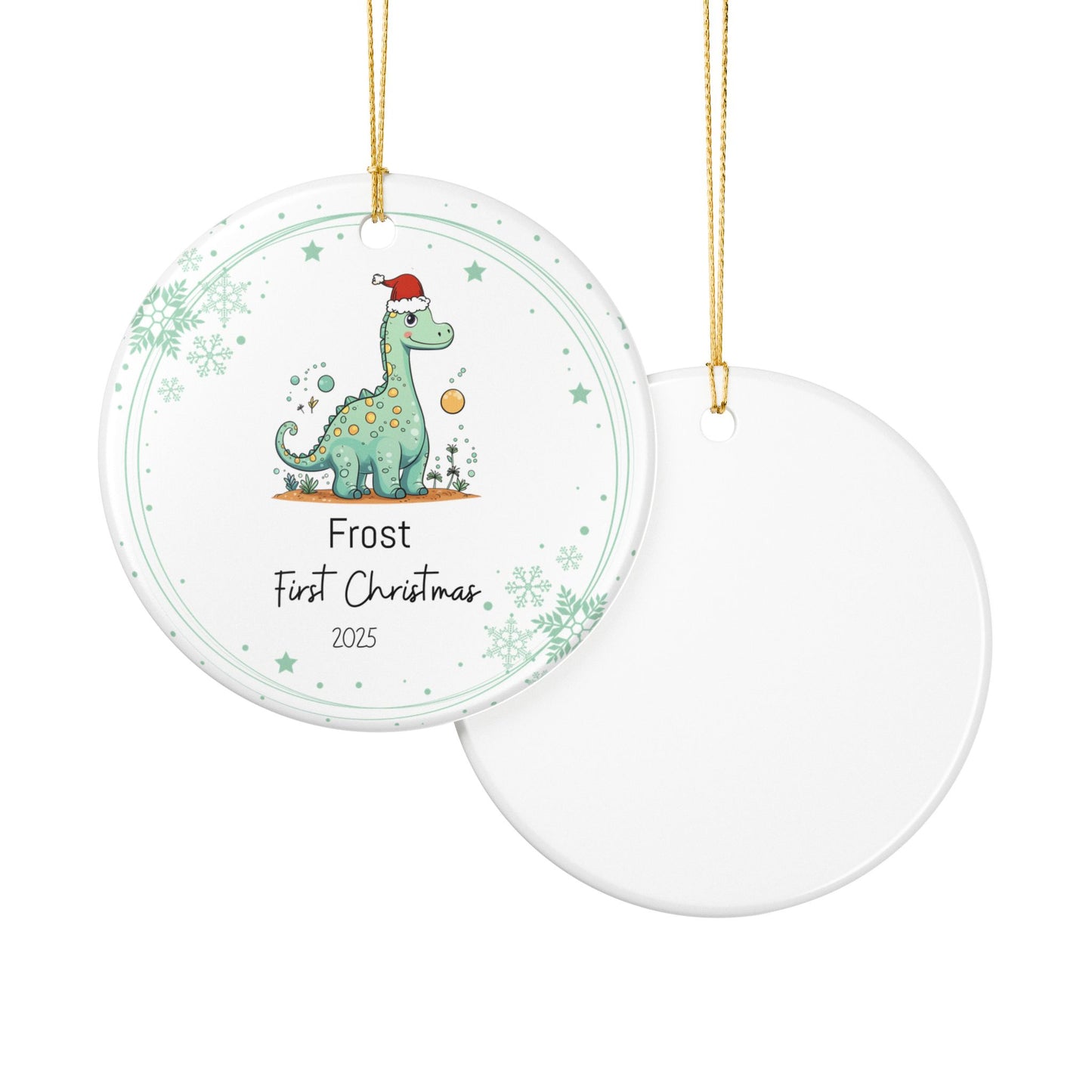 Dinosaur Christmas Ornament, First Christmas Ornament, Ceramic Holiday Decor, Baby's First Christmas 2025, Festive Tree Decoration