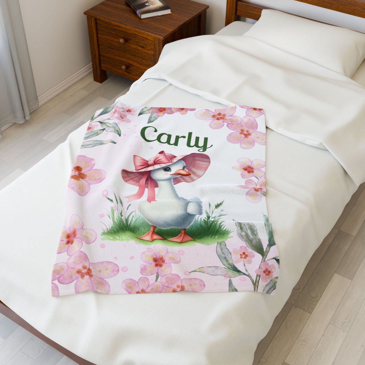 Personalized Velveteen Plush Blanket with Floral Design, Cozy Home Decor, Baby Shower Gift, Unique Gift for Kids