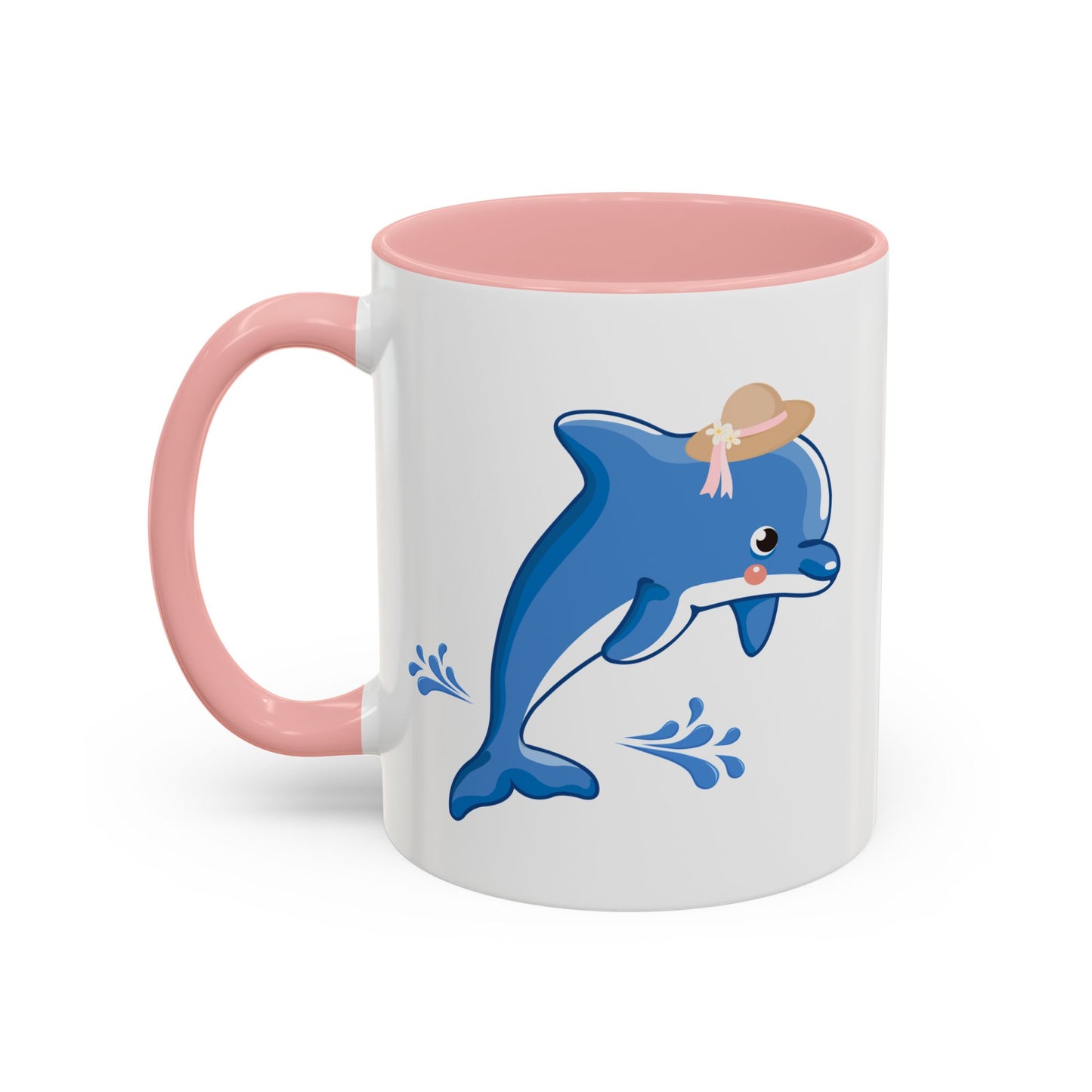 Dolphin wearing a straw hat with stylized water splashes Coffee Mug