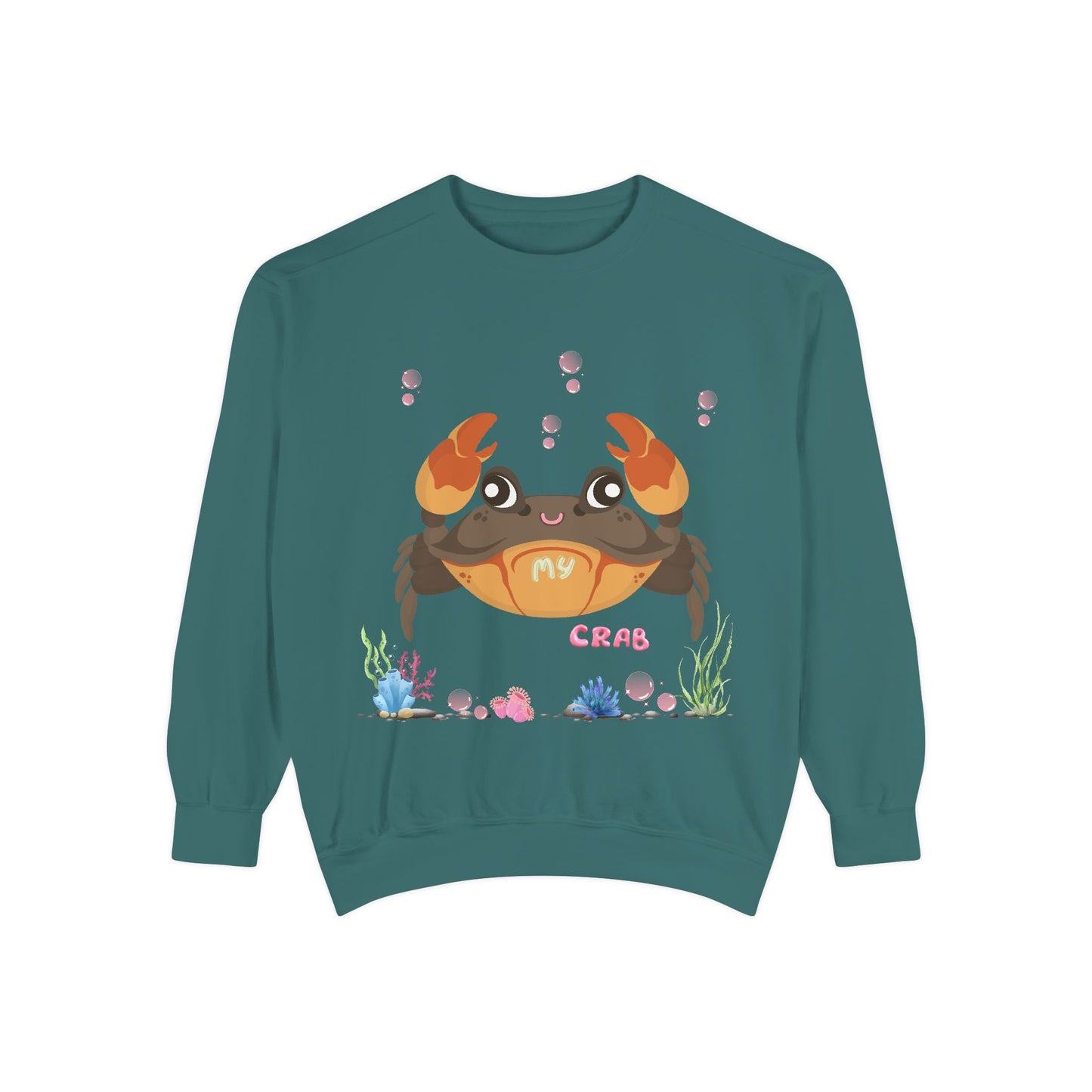Crab with subtle bubbles and underwater flora Unisex Garment-Dyed Sweatshirt