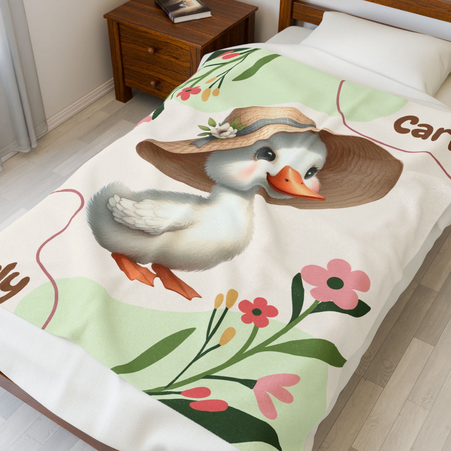 Personalized Velveteen Plush Blanket with Cute Duck Design, Cozy Throw for Kids, Nursery Decor, Birthday Gift, Baby Shower Gift