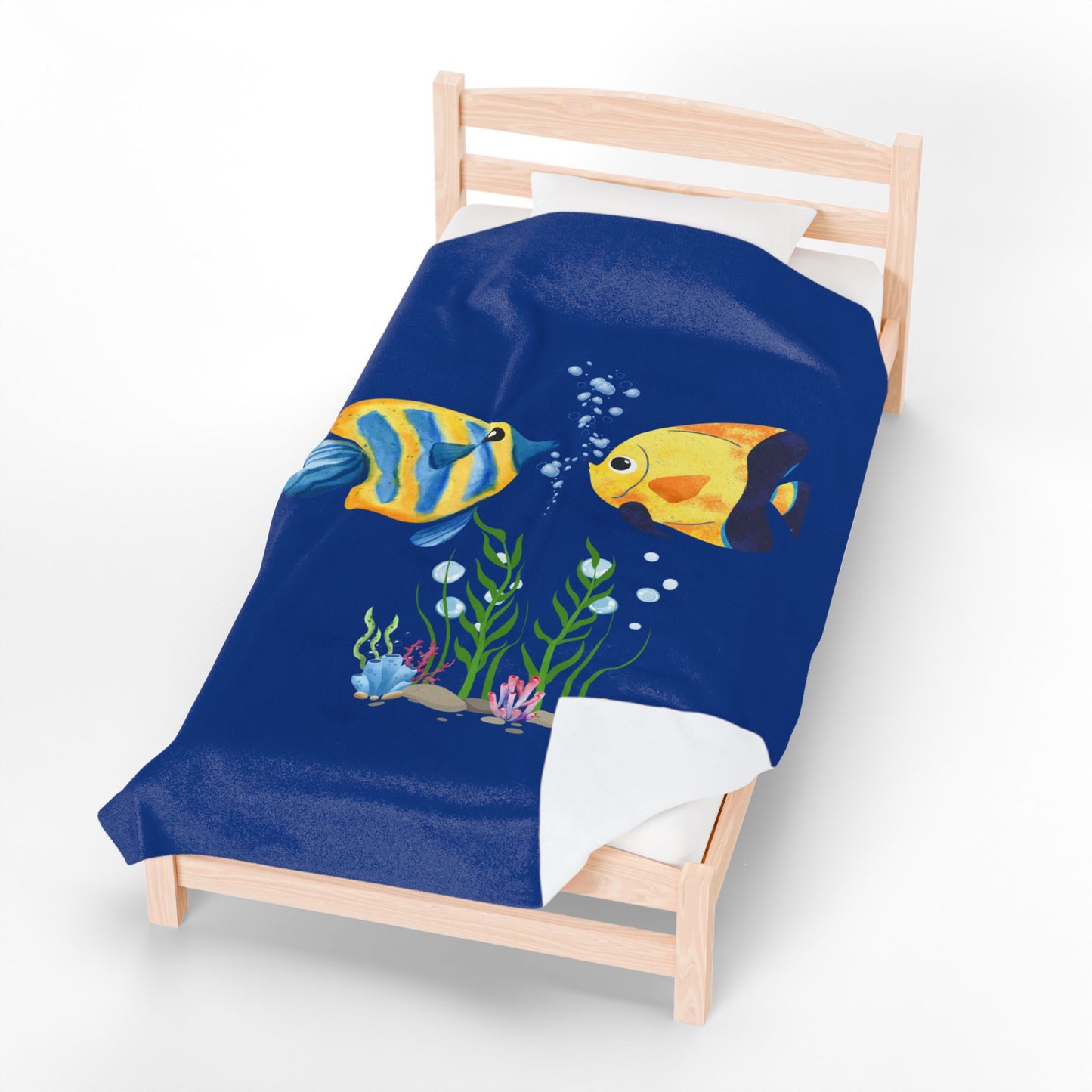 Two fish greet in underwater Velveteen Plush Blanket