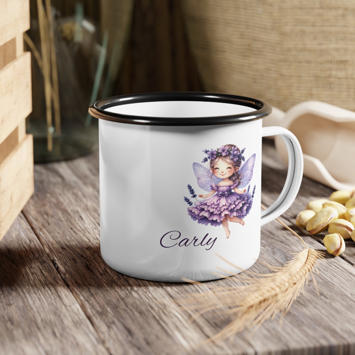 Personalized Lavender Fairy Enamel Camp Cup