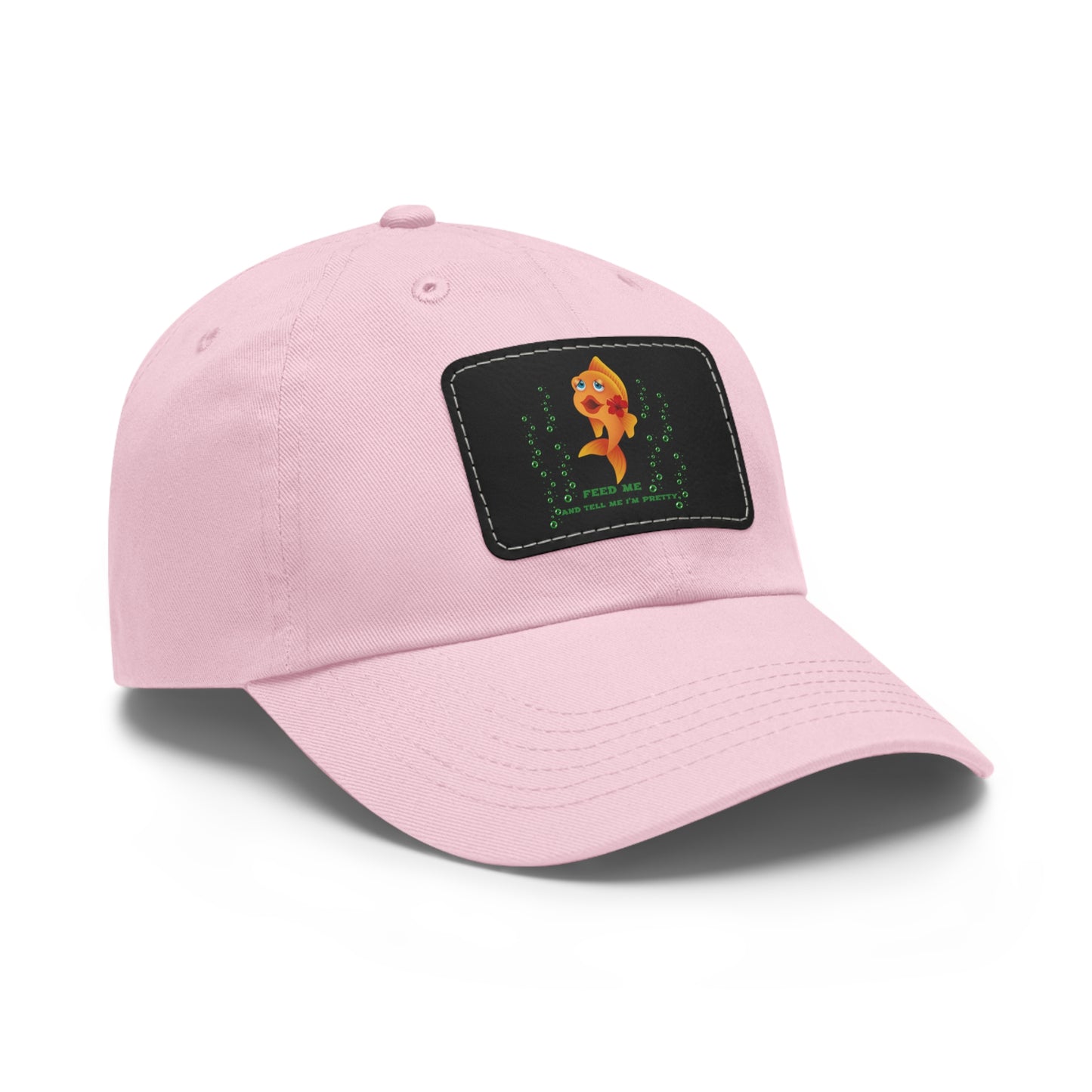 Cartoon goldfish with red lips and flower Dad Hat with Leather Patch (Rectangle)