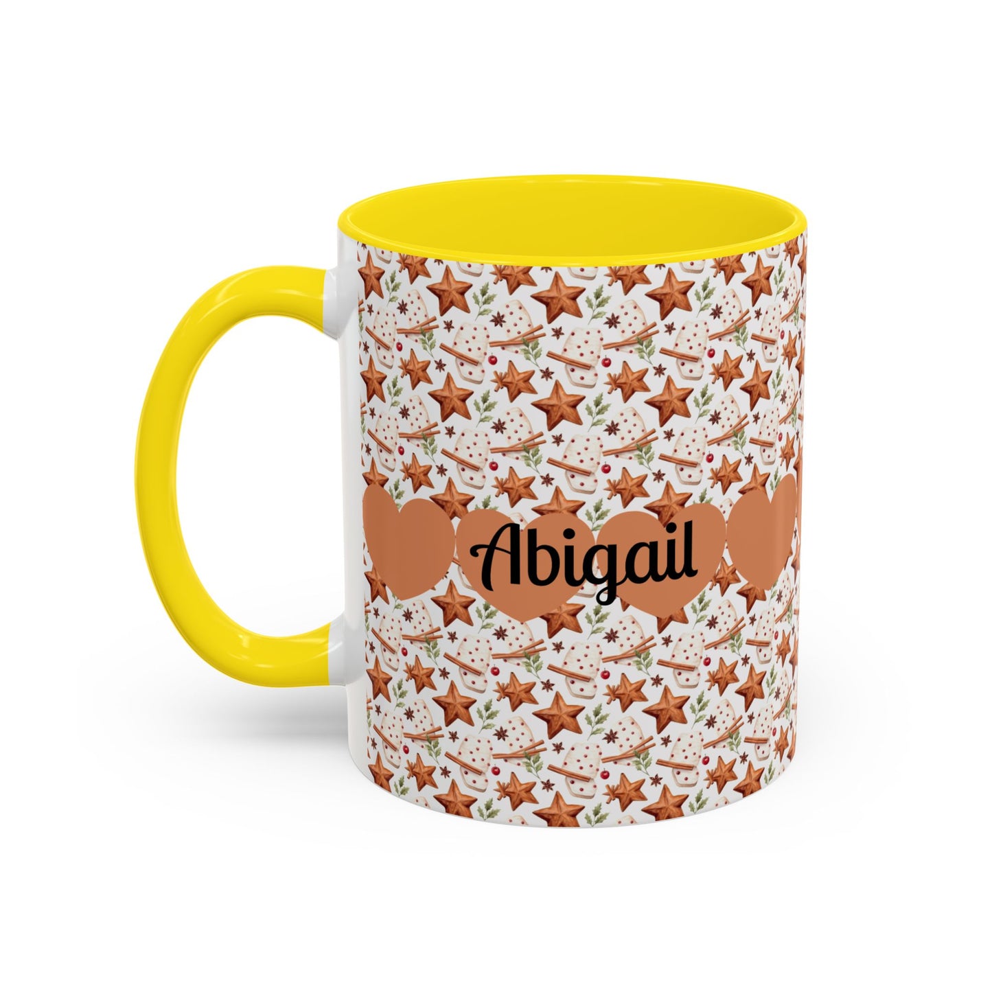 Personalized Accent Coffee Mug - Custom Gift, Floral Design, Heart Motif, Perfect for Birthdays, Anniversaries, Holidays