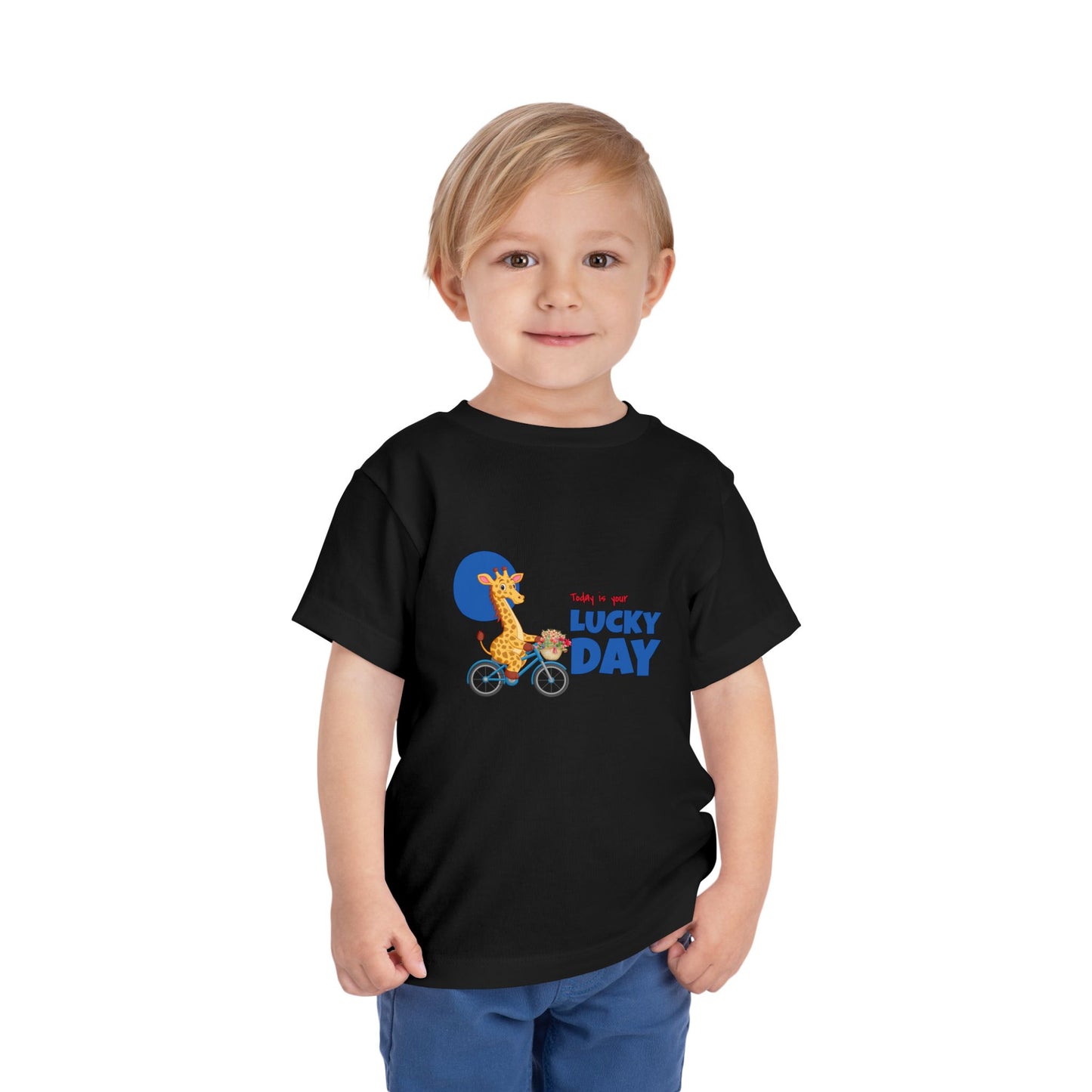 Toddler Short Sleeve Tee - 'Lucky Day' Giraffe Design, Kids Summer Shirt, Playtime Tee, Gift for Toddlers, Cute Animal Top