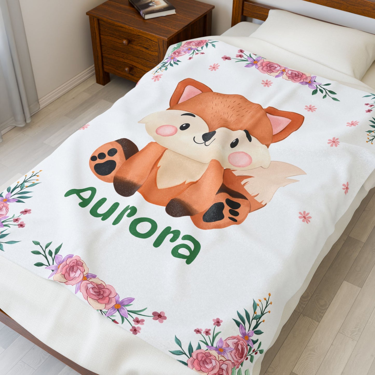 Personalized Velveteen Plush Blanket with Adorable Fox Design, Cozy Nursery Decor, Gift for Baby Shower, Kids Room, Custom Blanket