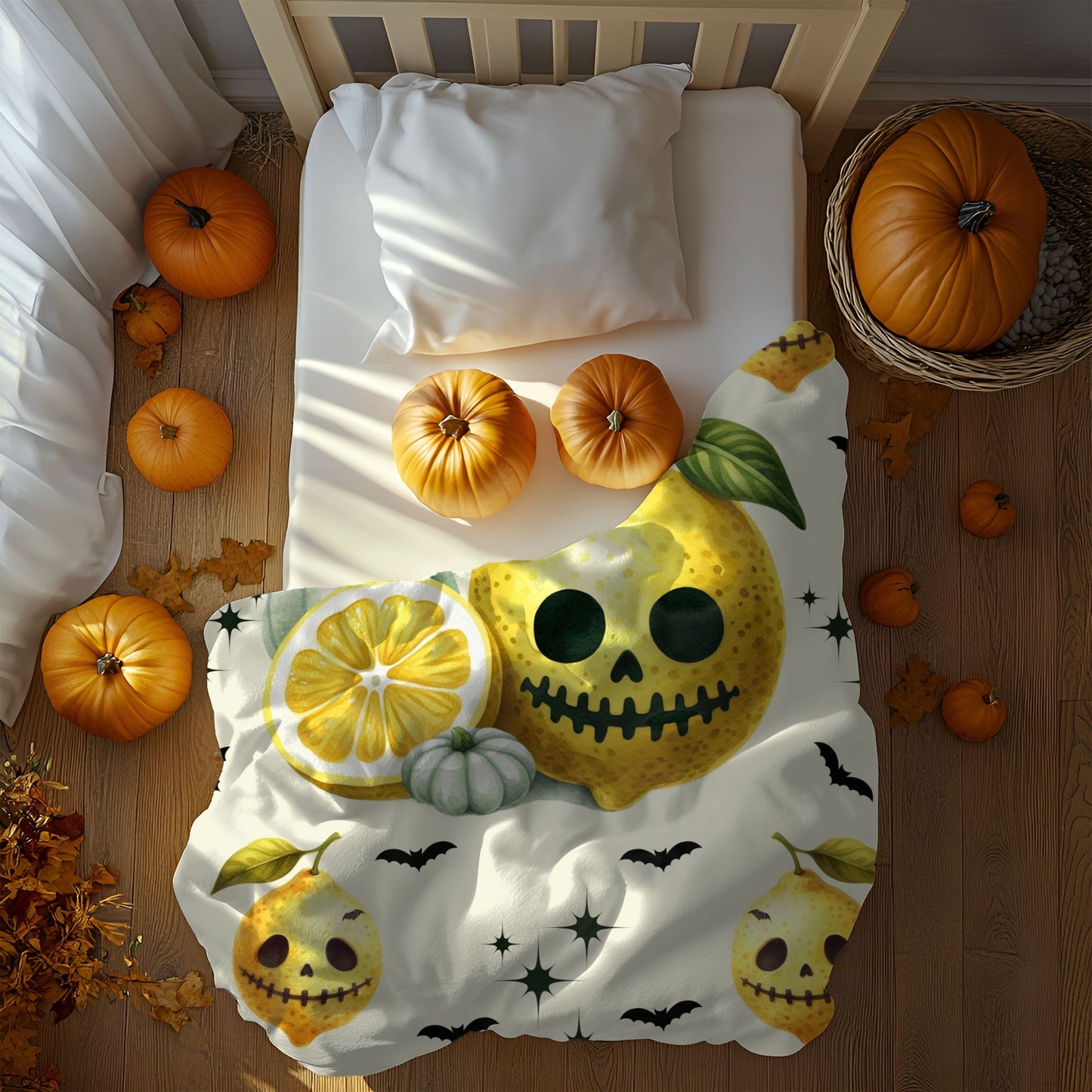Spooky Citrus Halloween Blanket, Cozy Velvet Throw, Seasonal Home Decor, Unique Gift for Fall, Halloween Nights
