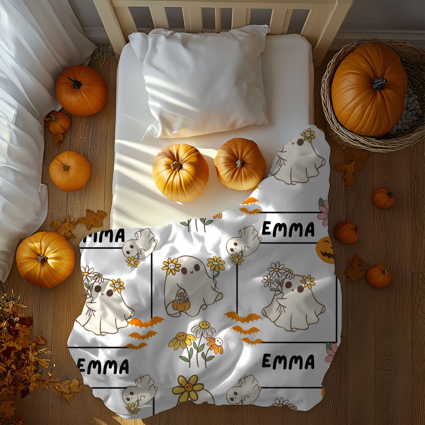 Whimsical Ghosts Velveteen Plush Blanket | Cozy Halloween Decor, Gift for Kids & Teens, Soft Plush Throw, Cute Couch Accessory