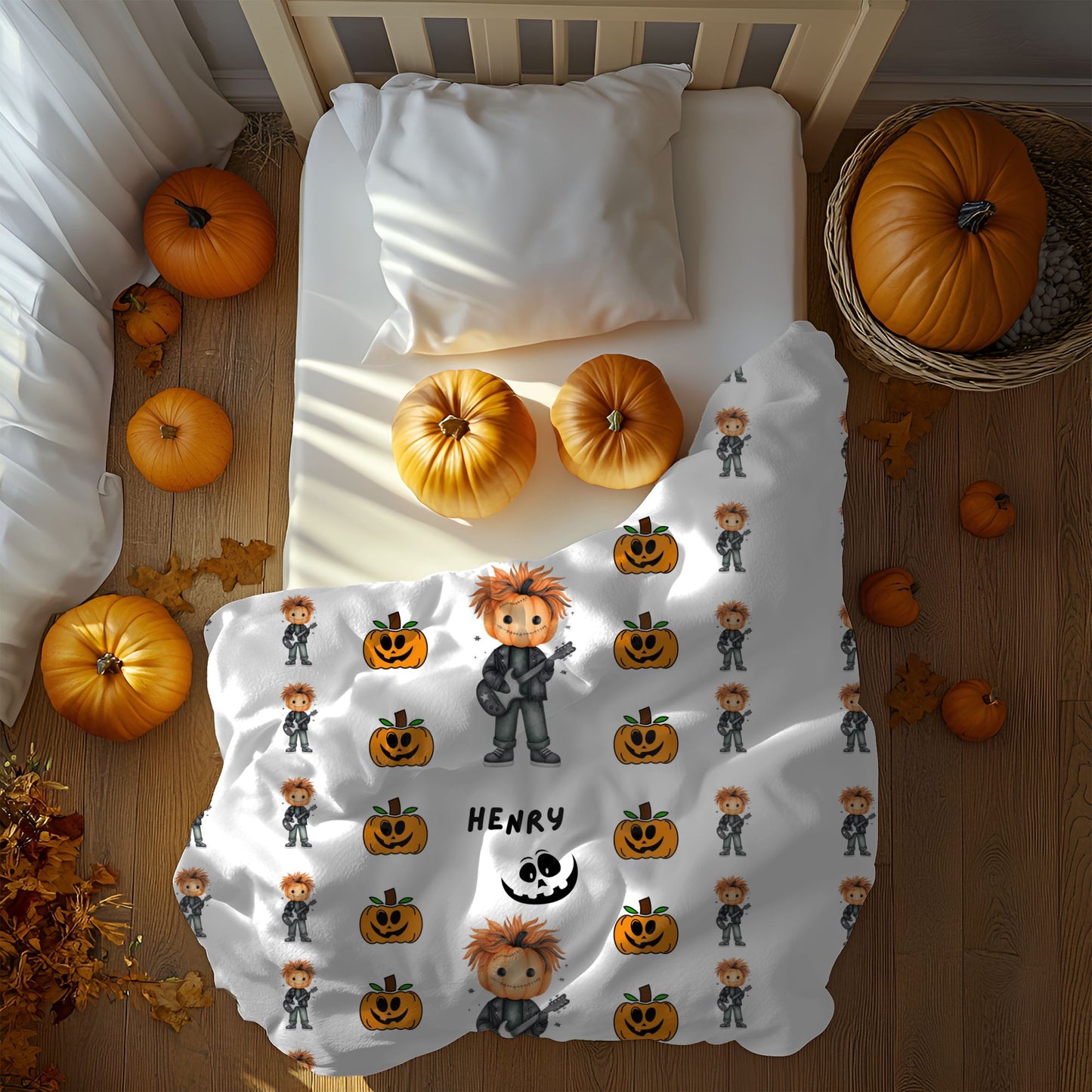 Spooky Fun Personalized Velveteen Plush Blanket, Halloween Throw Blanket, Cozy Gift for Kids, Seasonal Home Decor, Pumpkin & Monster Design