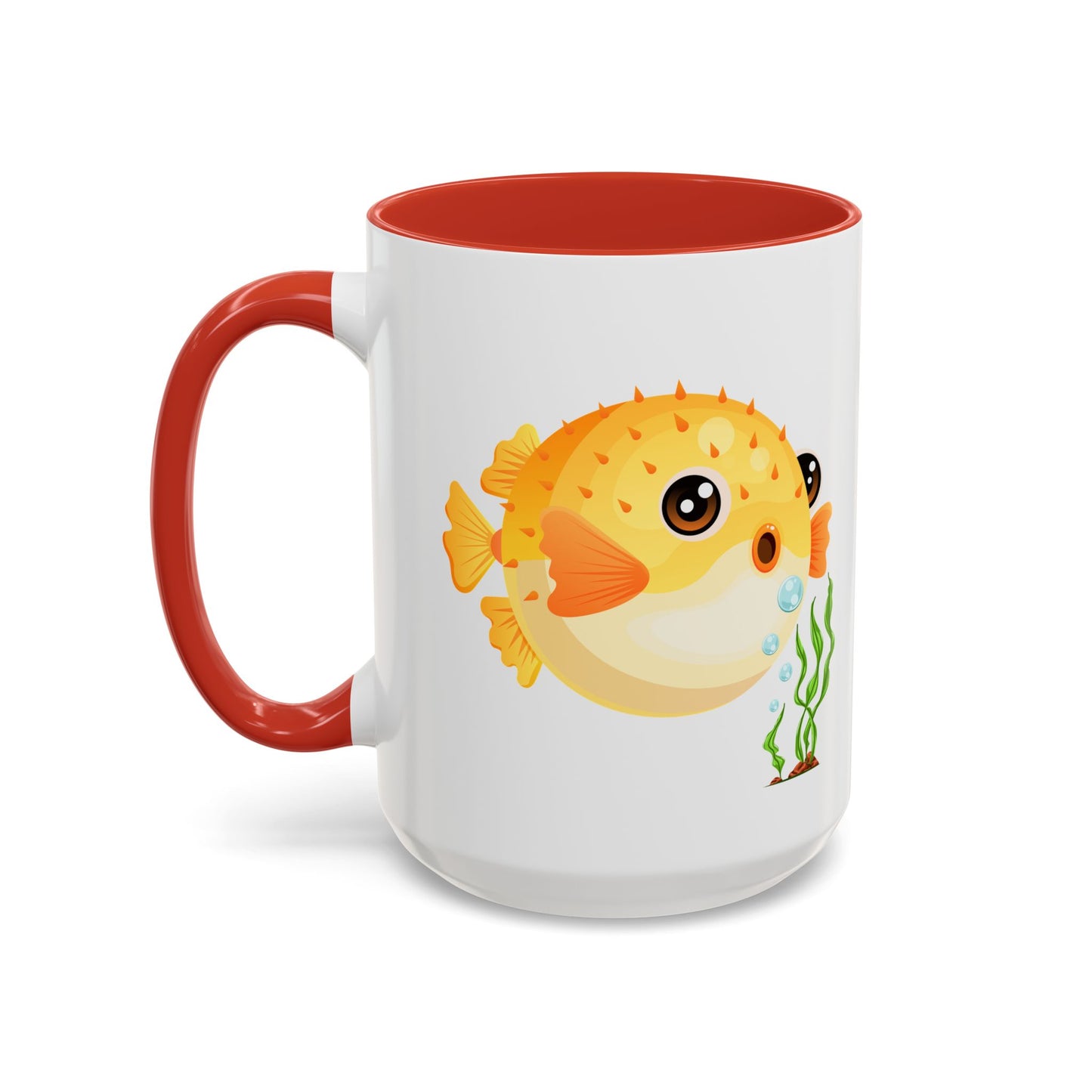 Cartoon Pufferfish with seaweed Coffee Mug