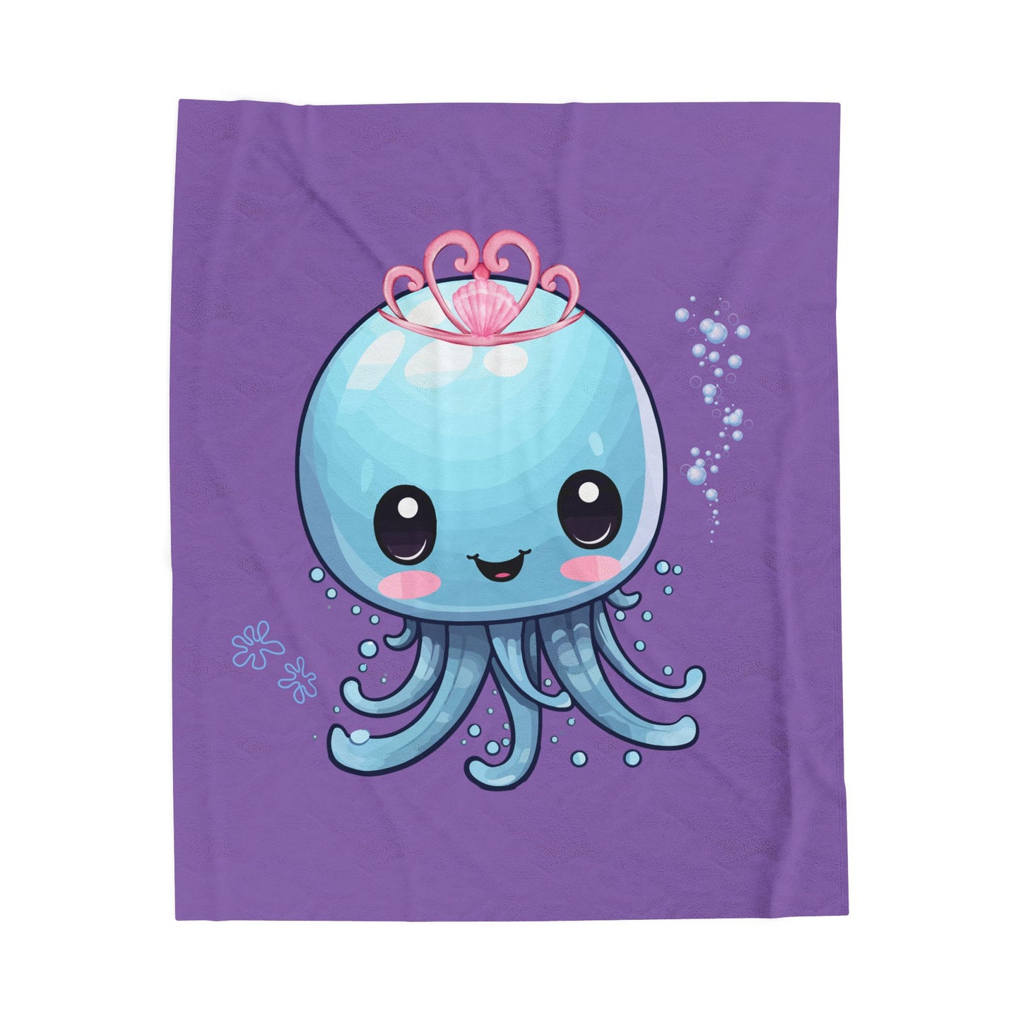 Blue jellyfish with a pink tiara Velveteen Plush Blanket