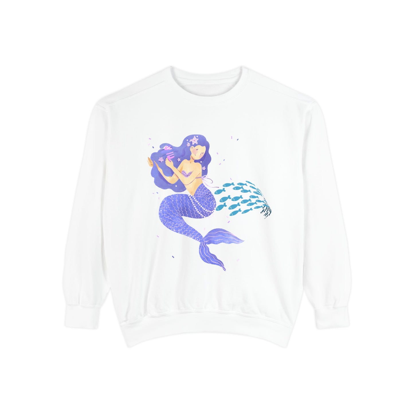 The mermaid and her school fish Unisex Garment-Dyed Sweatshirt