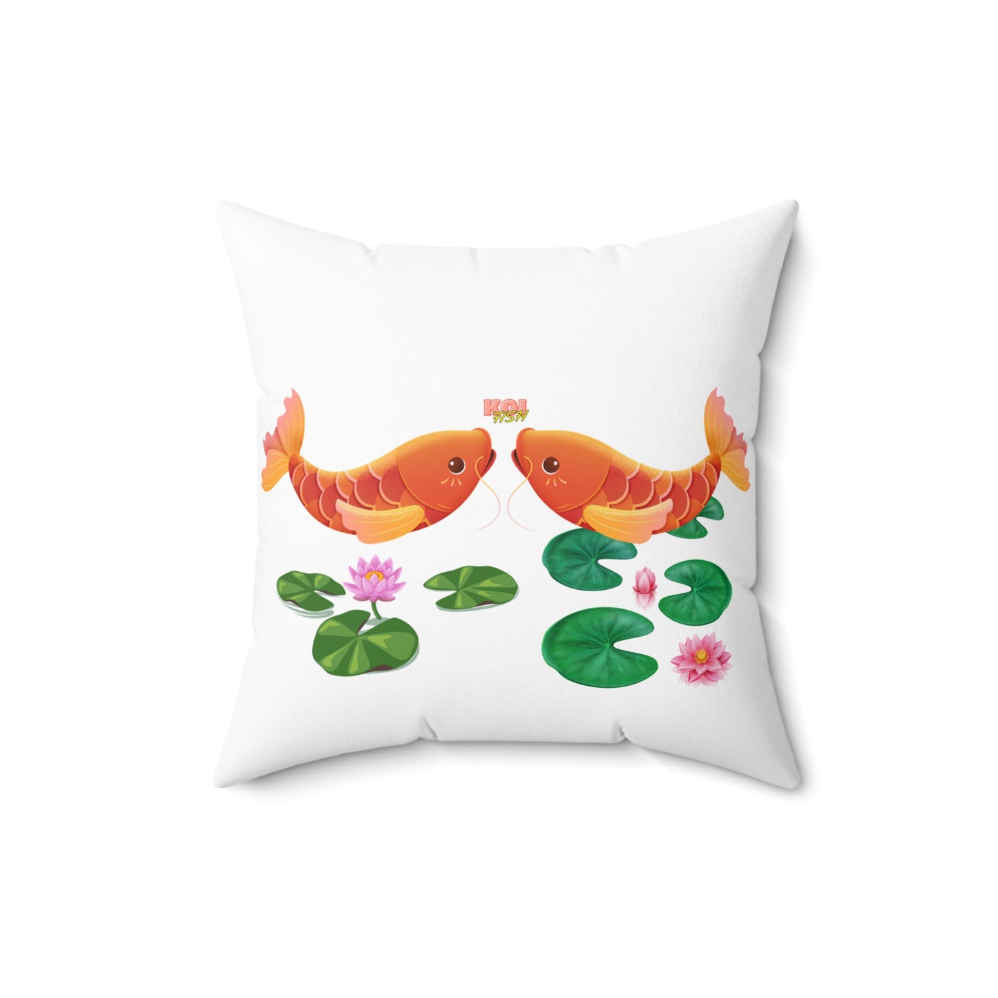 Golden koi fish with lotus flowers Spun Polyester Square Pillow