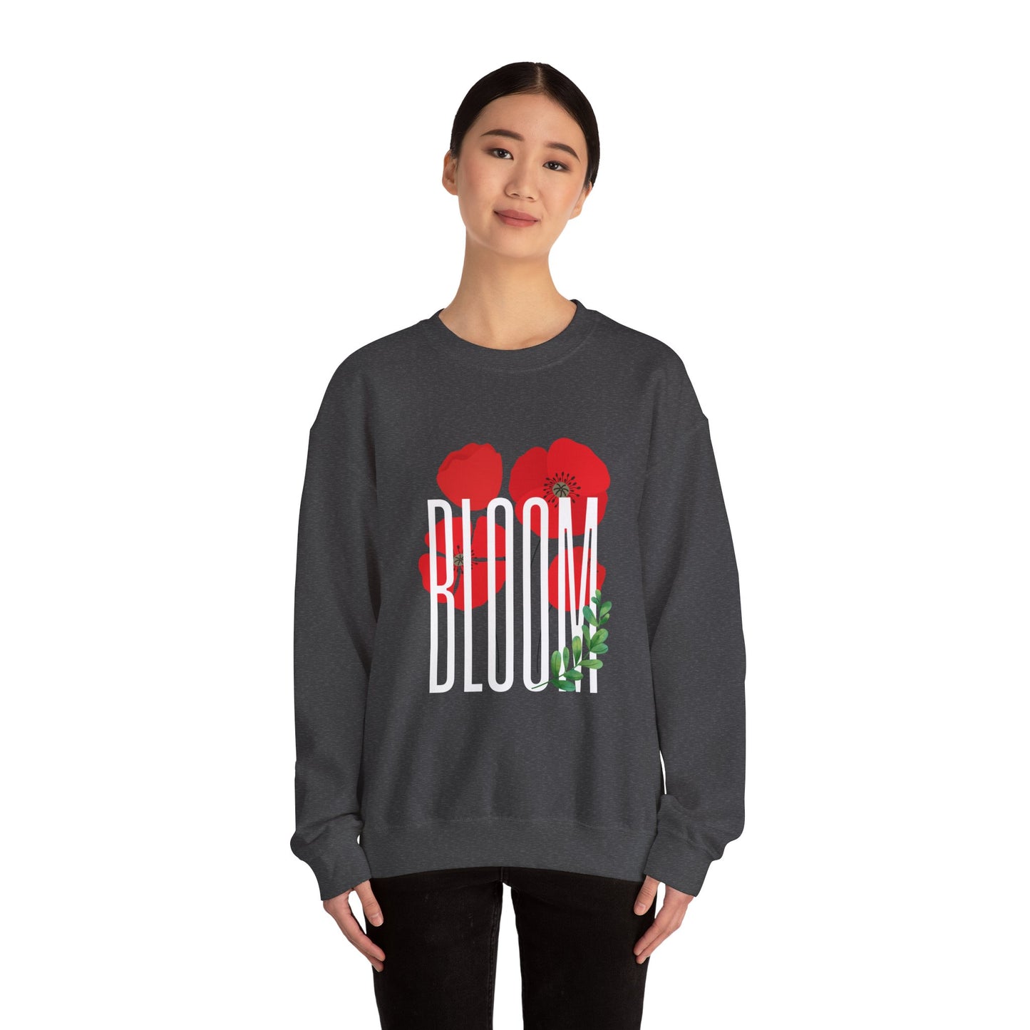 Bloom Poppy Sweatshirt, Casual Unisex Crewneck, Gift for Nature Lovers, Spring Fashion, Floral Sweatshirt, Botanical Gift